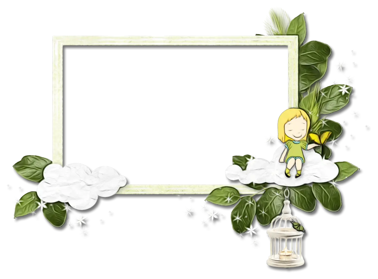 Decorative Frame with Girl and Leaf Patterns