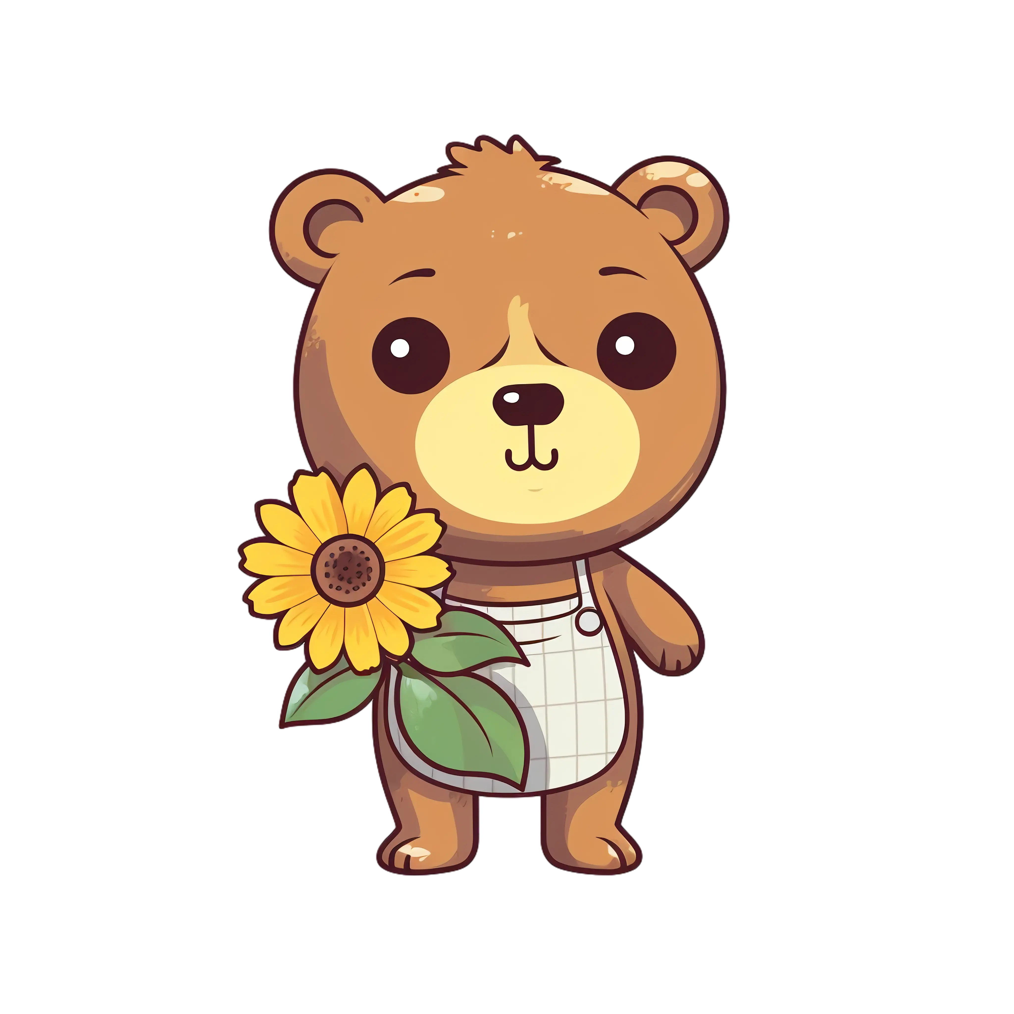 Cute Cartoon Bear Holding a Sunflower