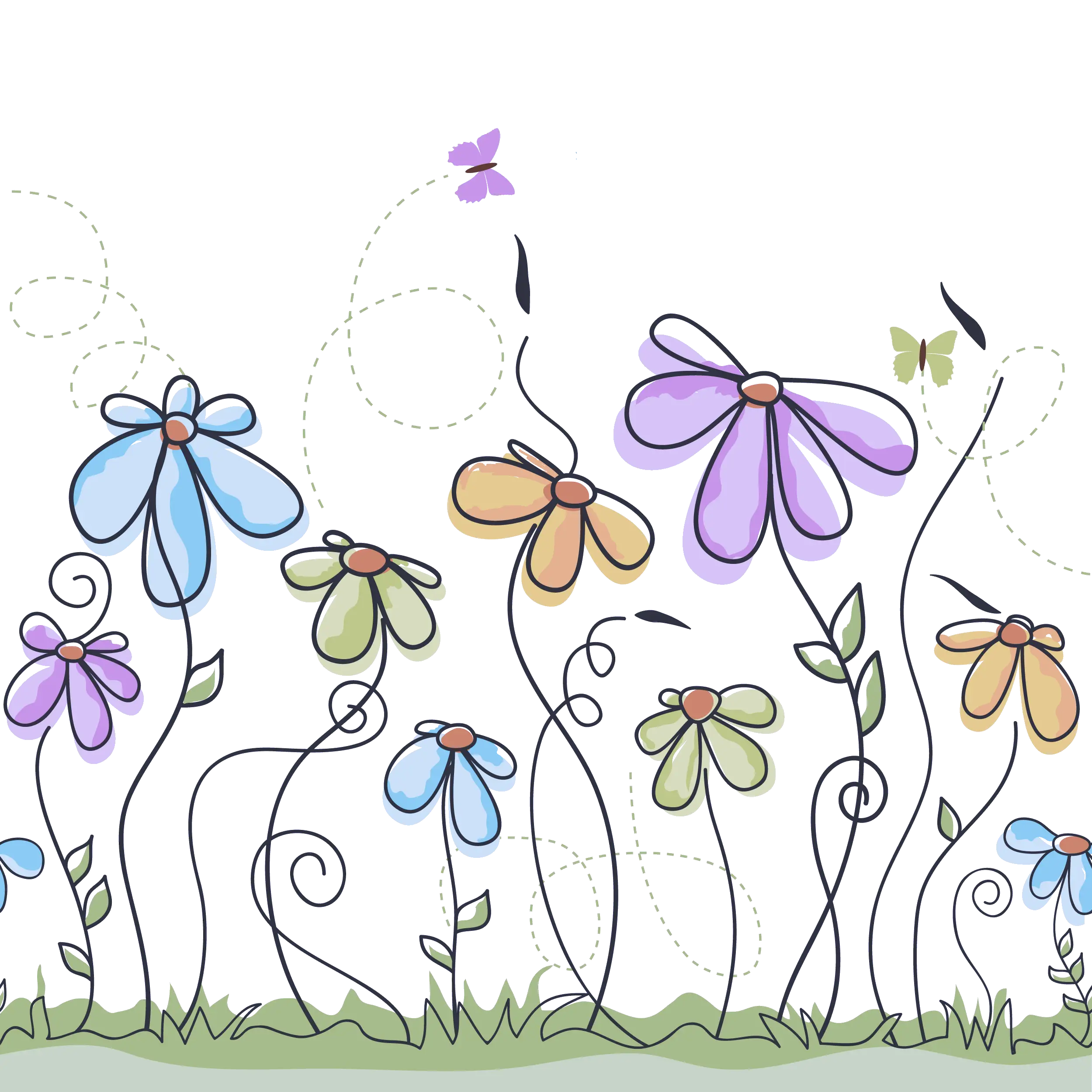 Colorful Doodle Garden with Flowers