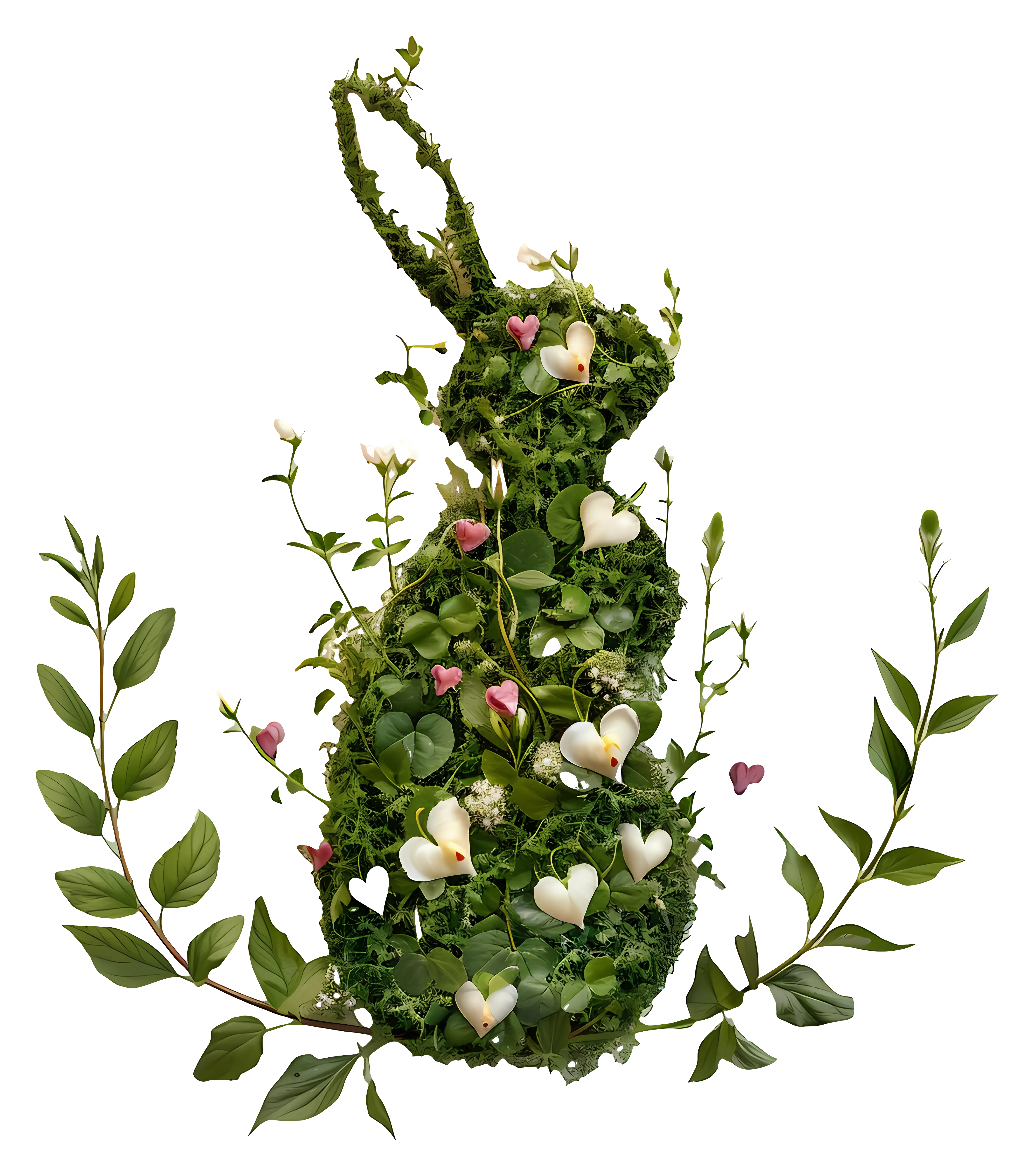 Moss Bunny with Flowers
