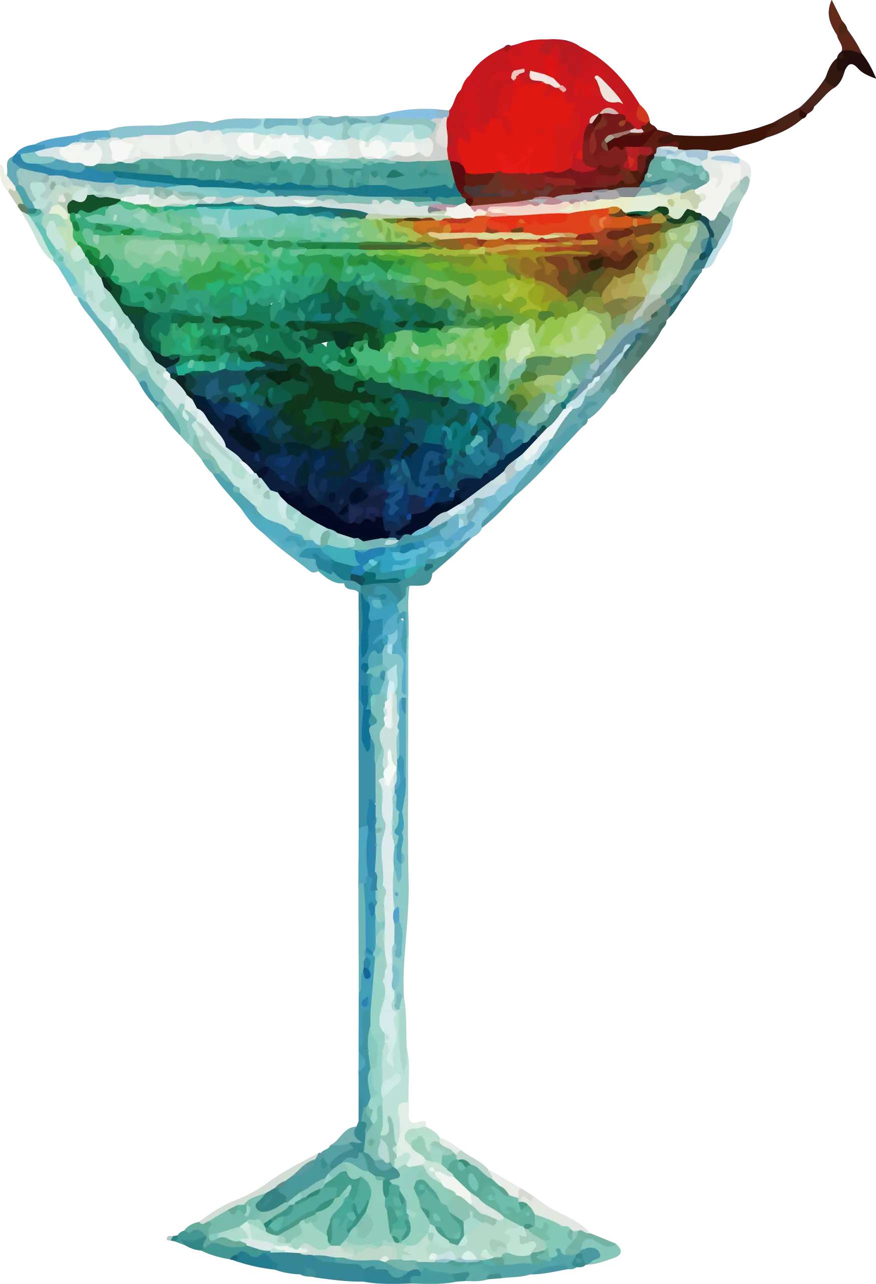 Colorful Cocktail Glass with Cherry