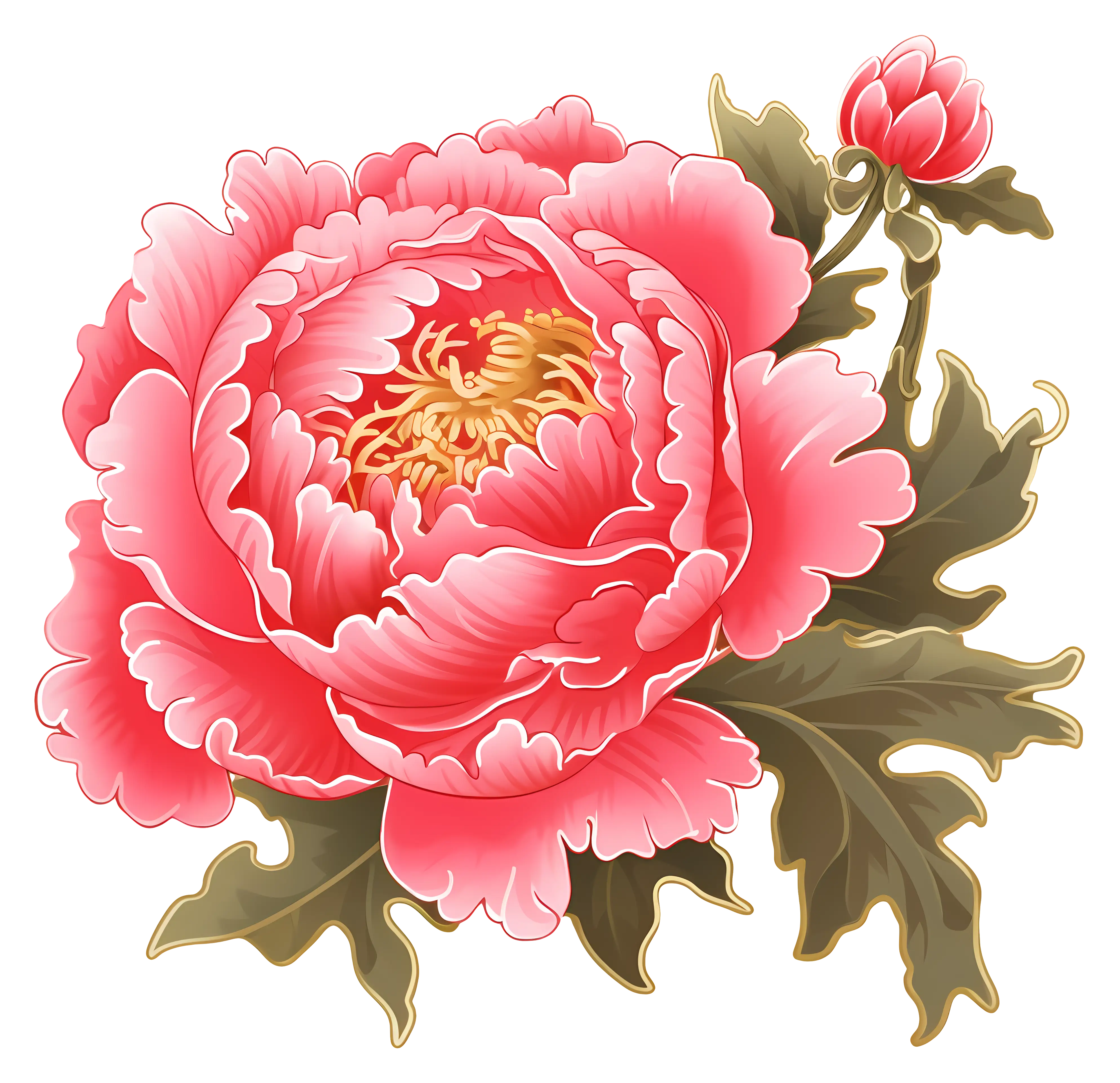 Detailed Pink Peony Botanical Art