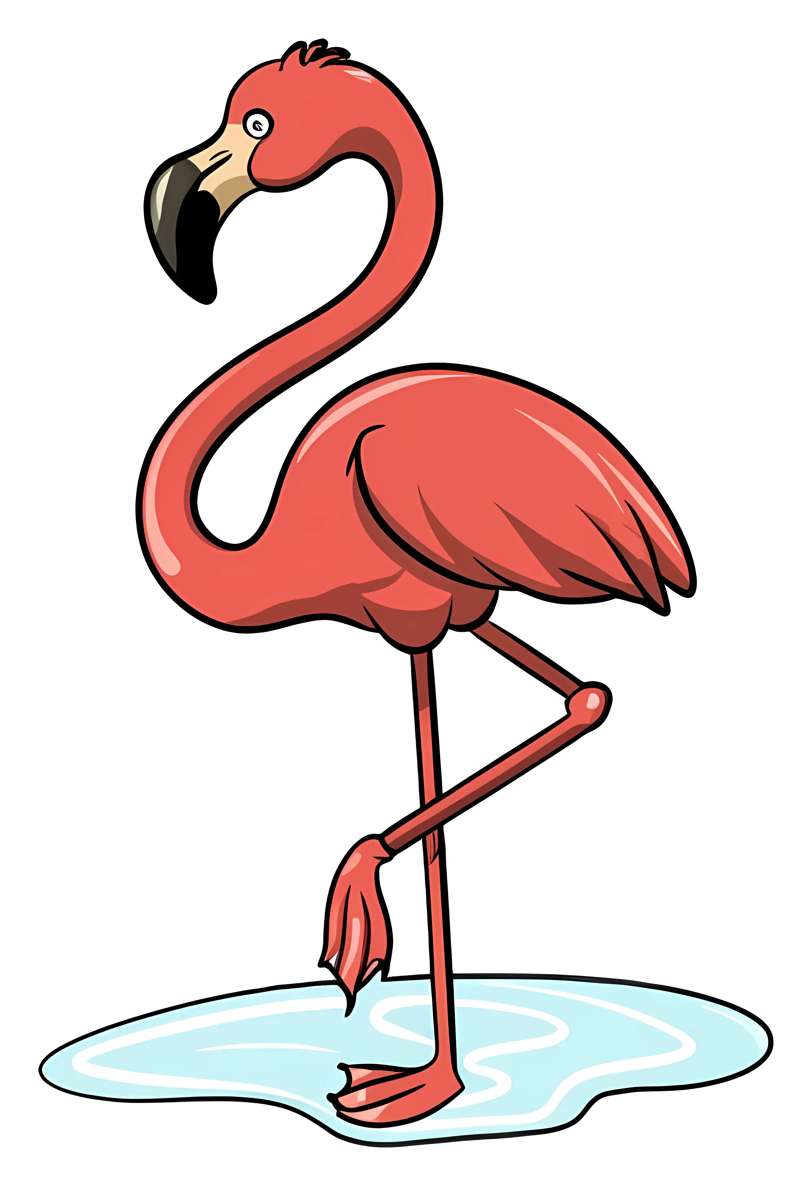 Pink Flamingo Cartoon Standing on One Leg