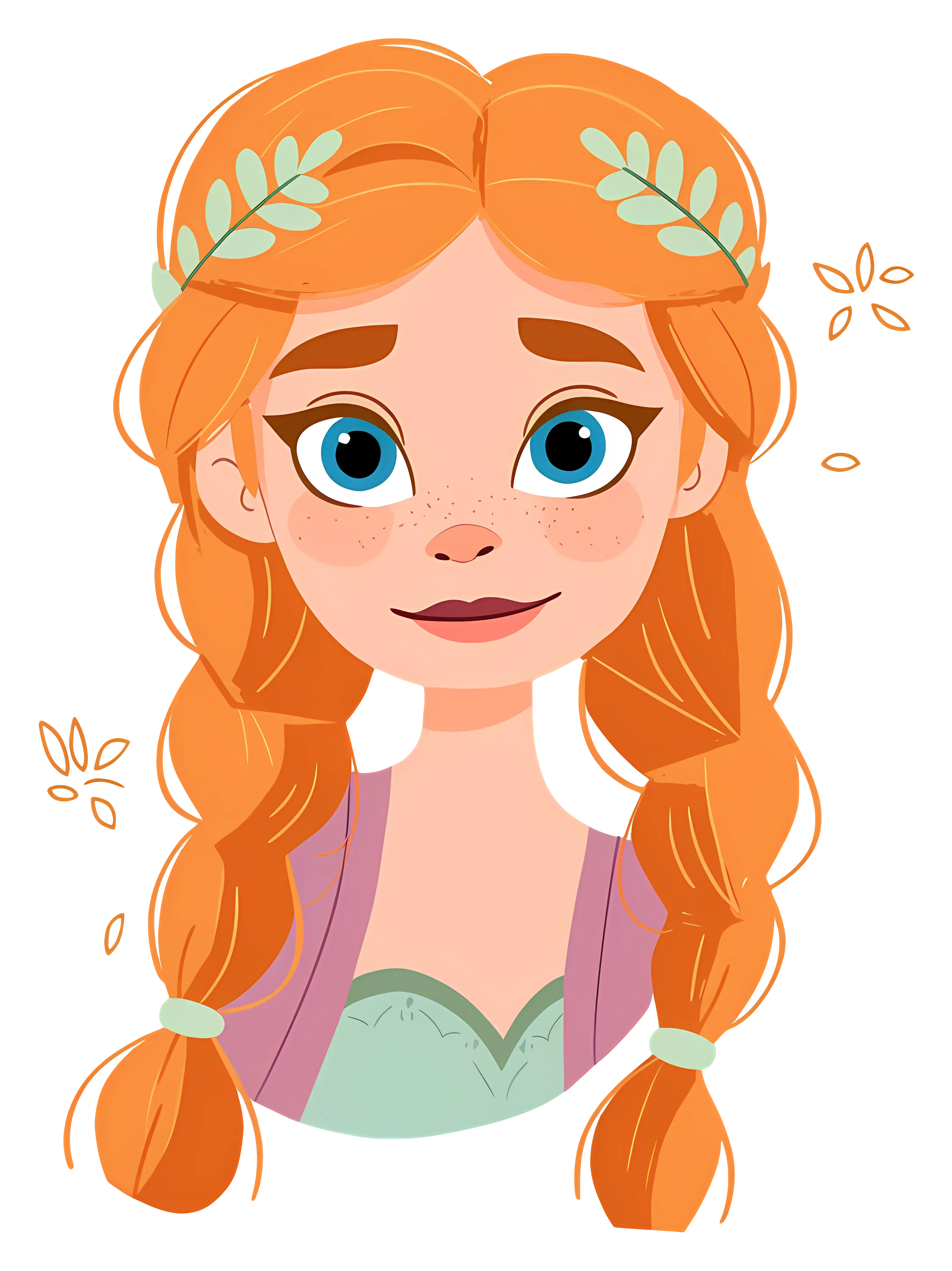 Cartoon Girl with Orange Braids and Playful Look
