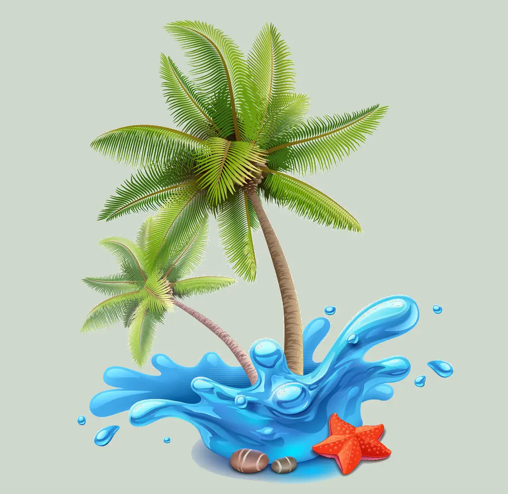 Tropical Palm Trees with Splash and Starfish