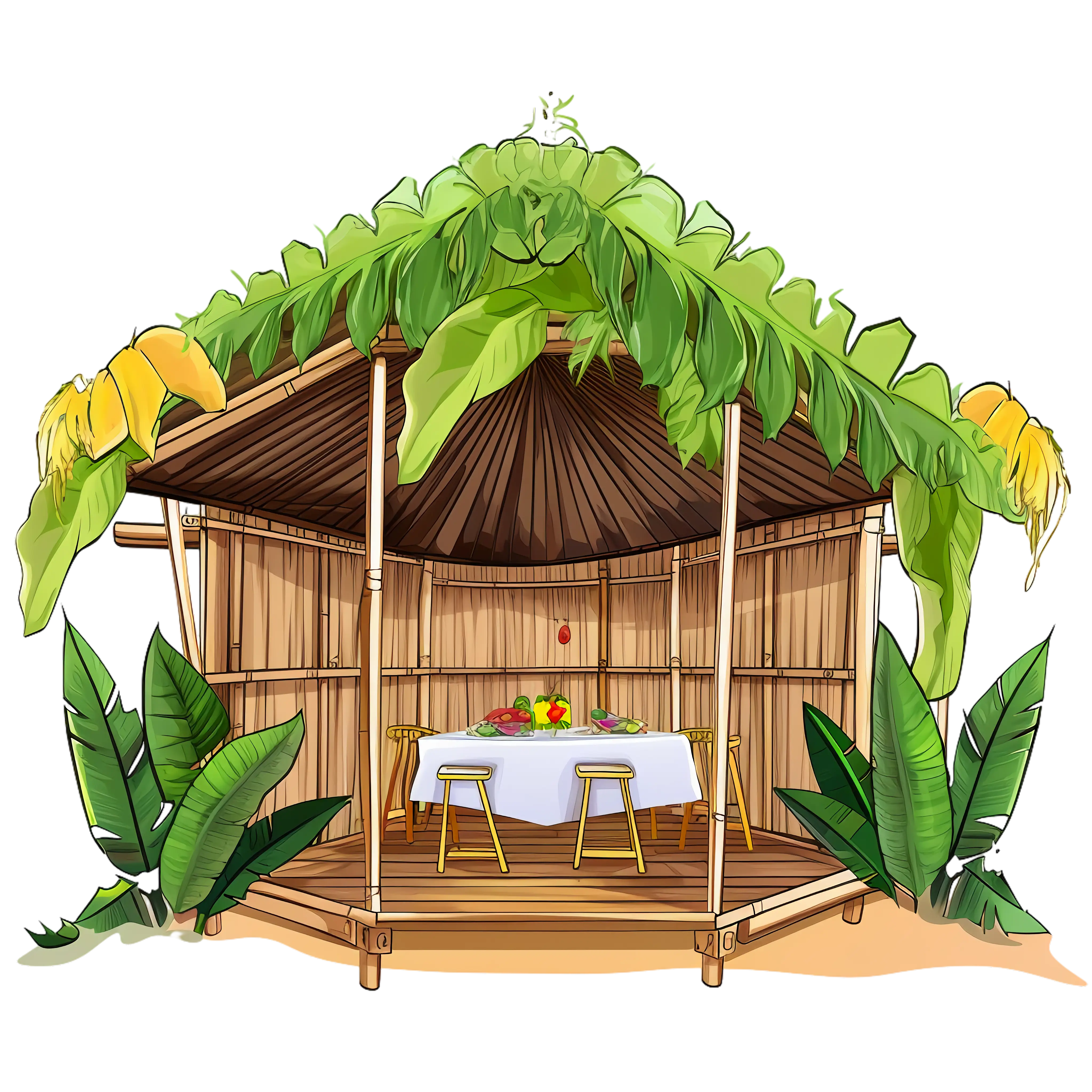 Bamboo Tropical Hut Illustration