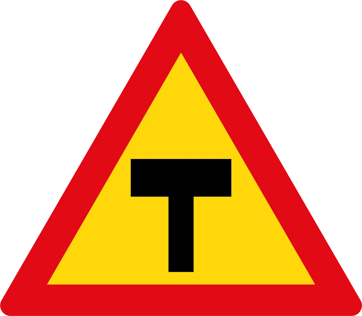 Warning Road Sign with T-Junction Symbol