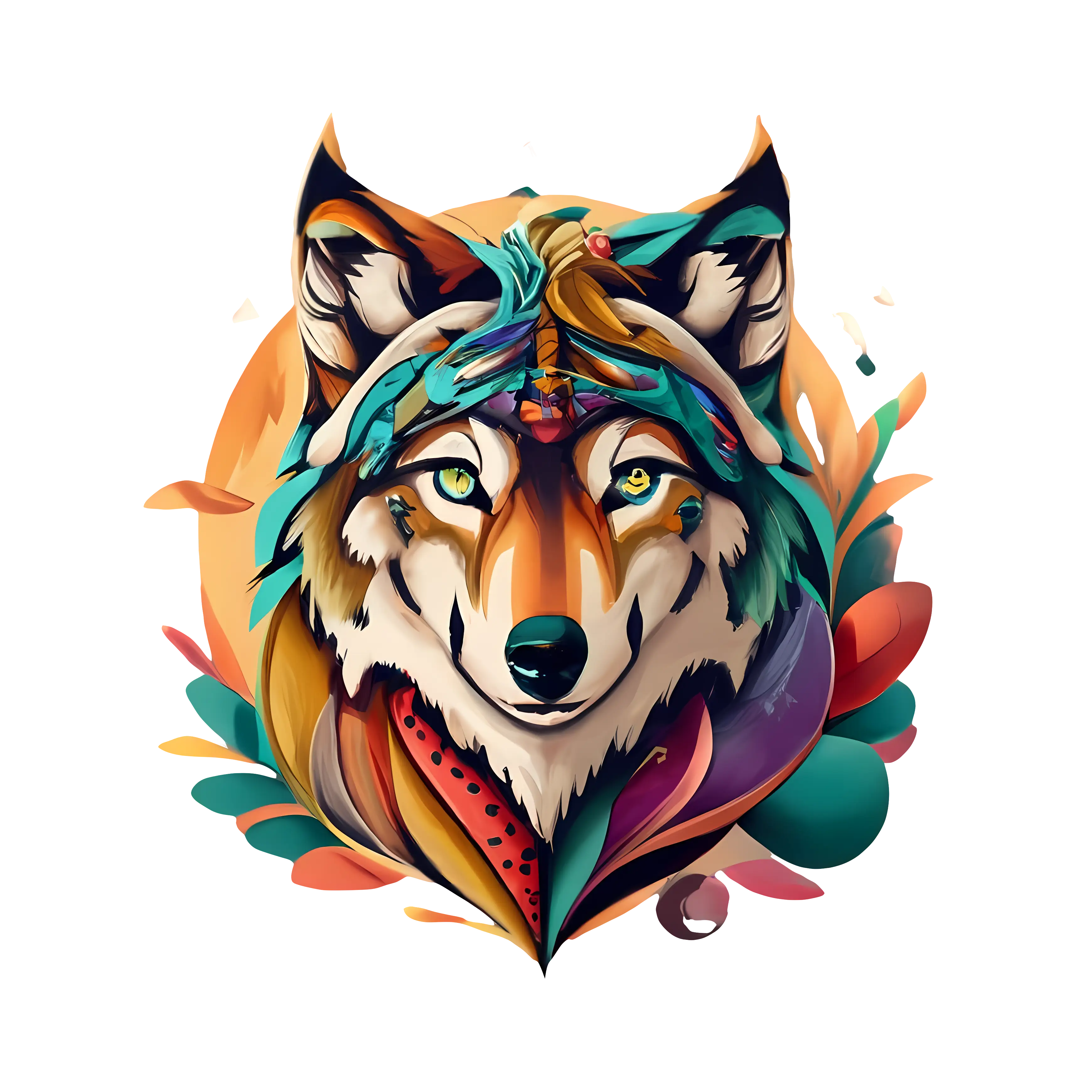 Vibrant Wolf Illustration with Colorful Accents