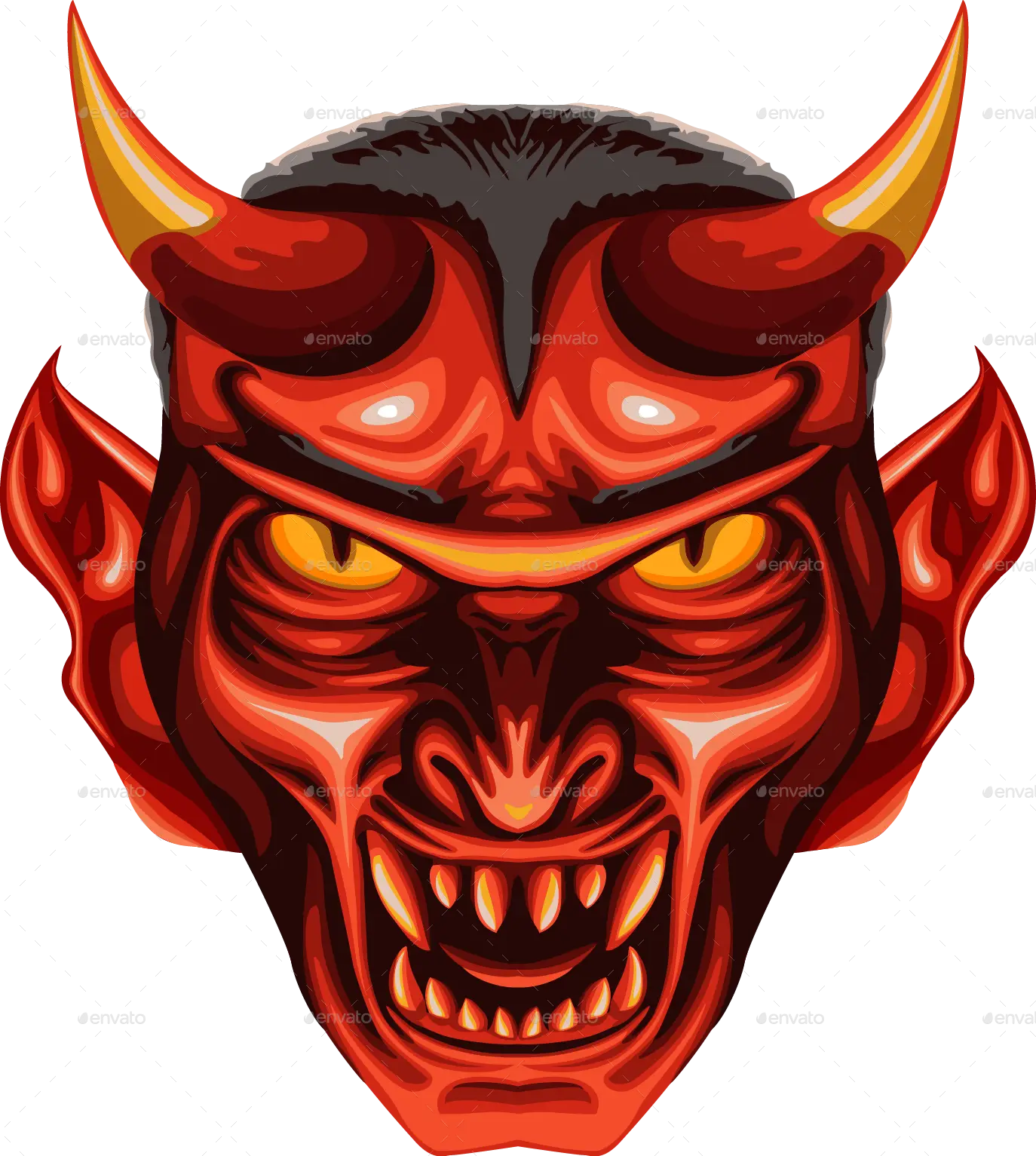 Scary Red Demon Face Illustration