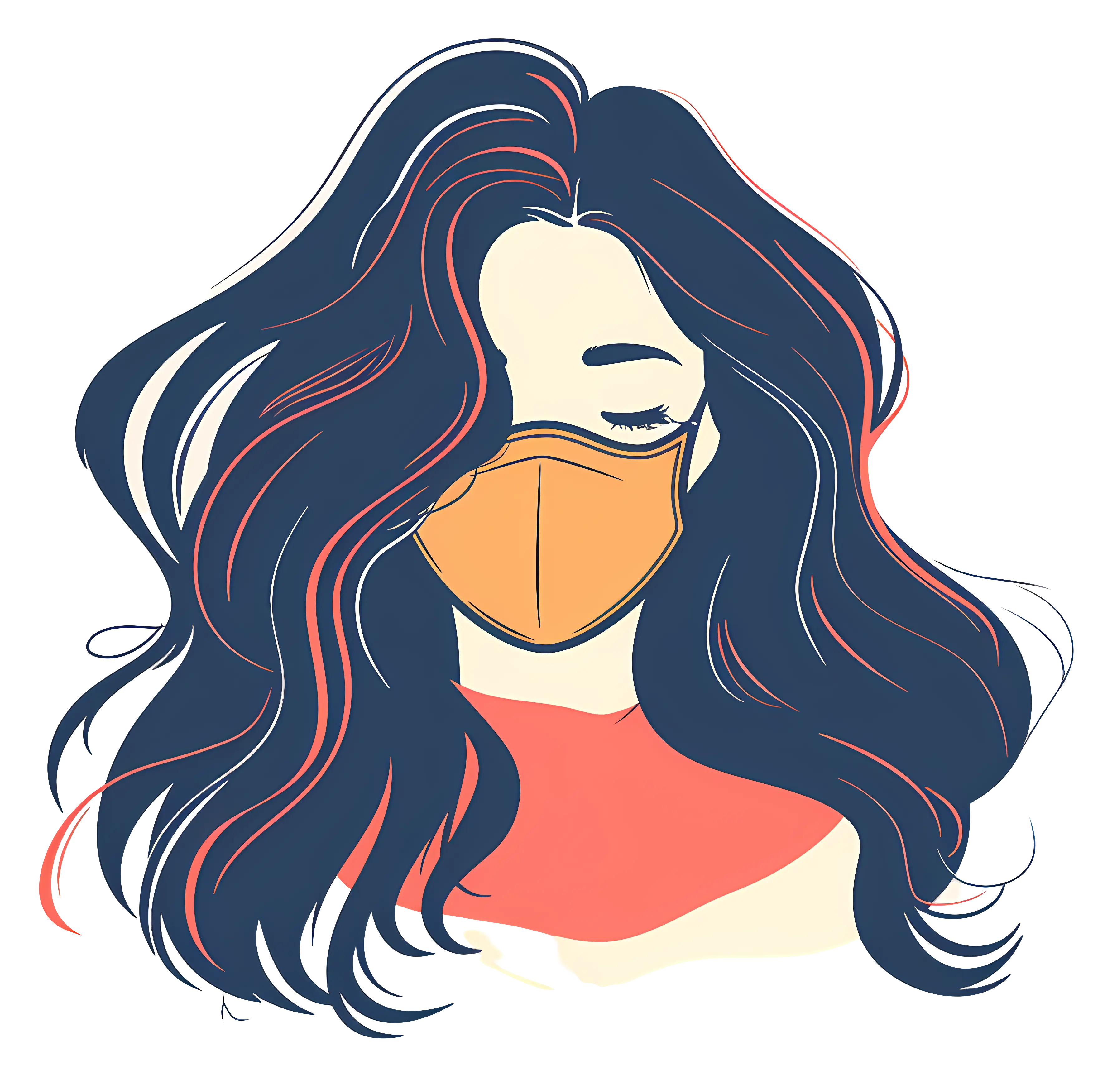 Illustration of a Woman Wearing a Face Mask