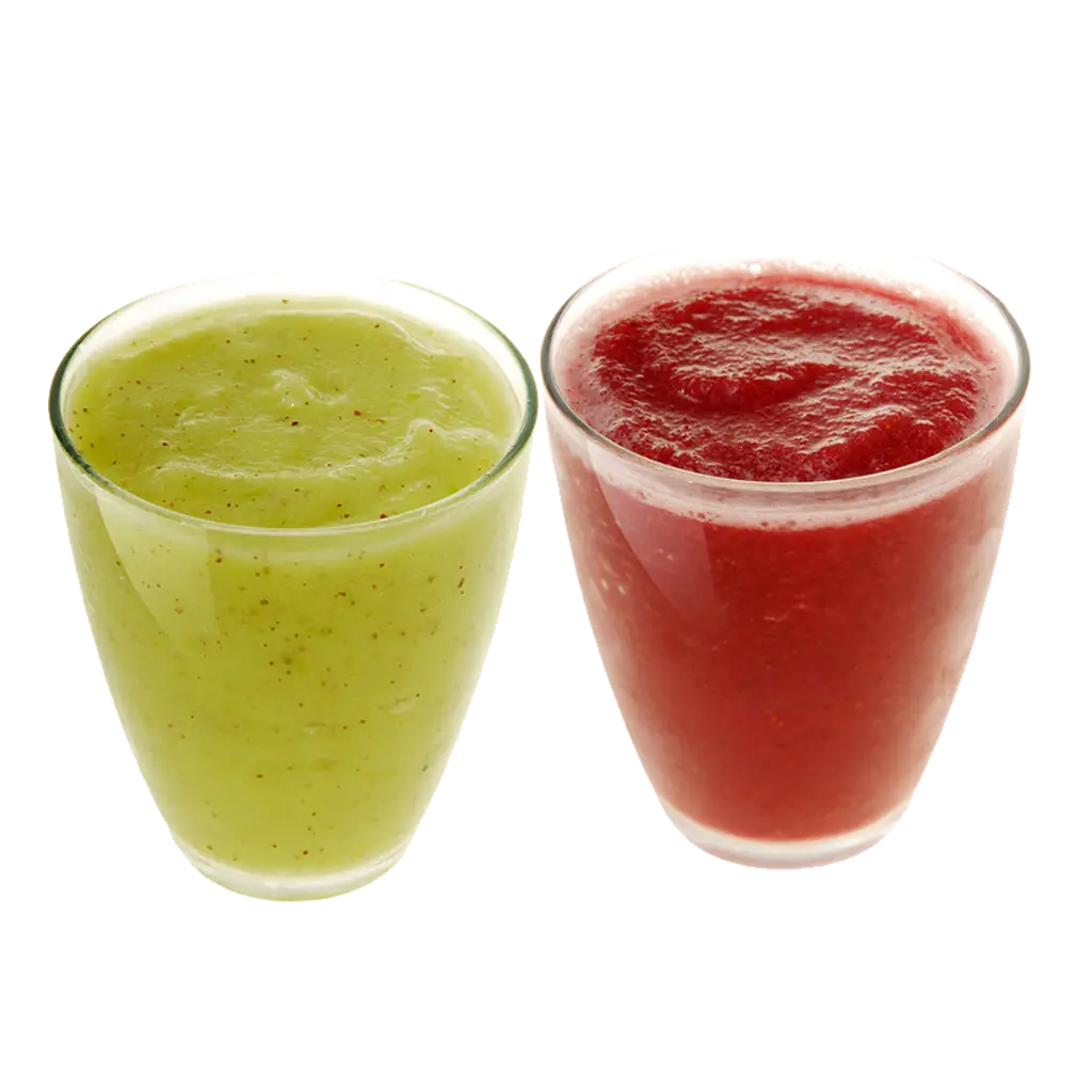Green and Red Smoothies in Glasses