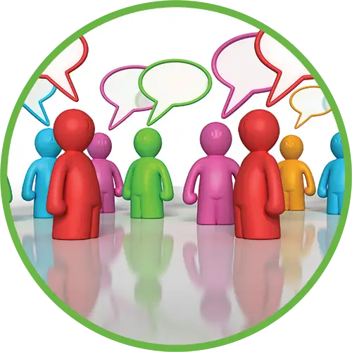 Colorful Figures with Speech Bubbles