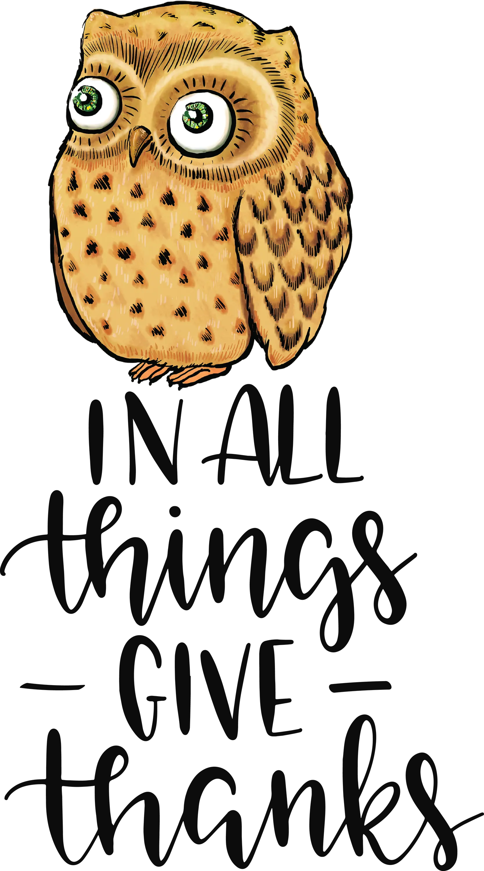 Owl with &#039;In All Things Give Thanks&#039; Text