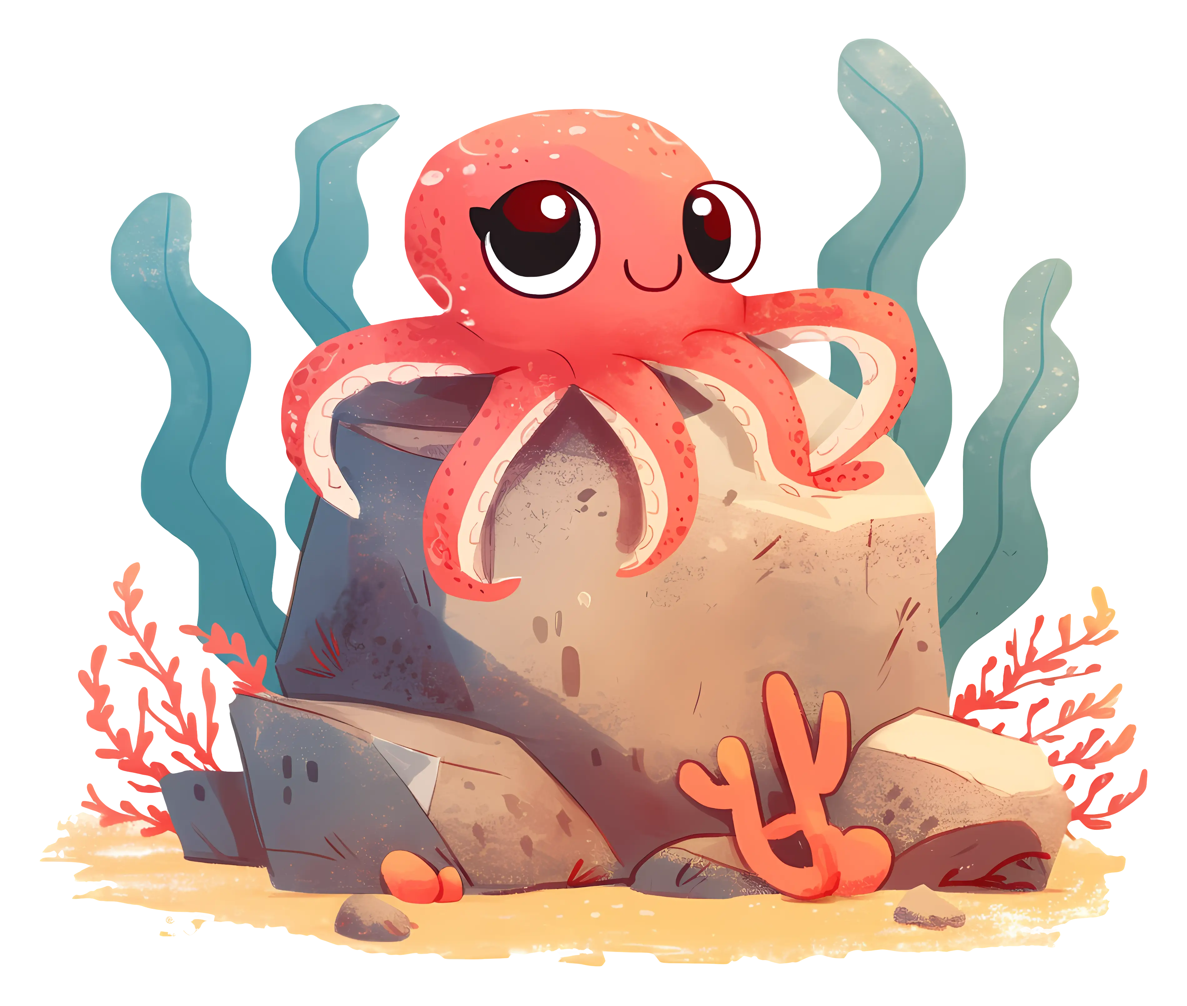 Cute Octopus on Rock