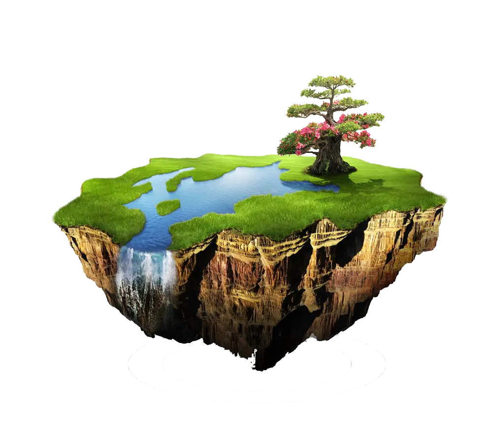 Floating Island with Tree and Waterfall