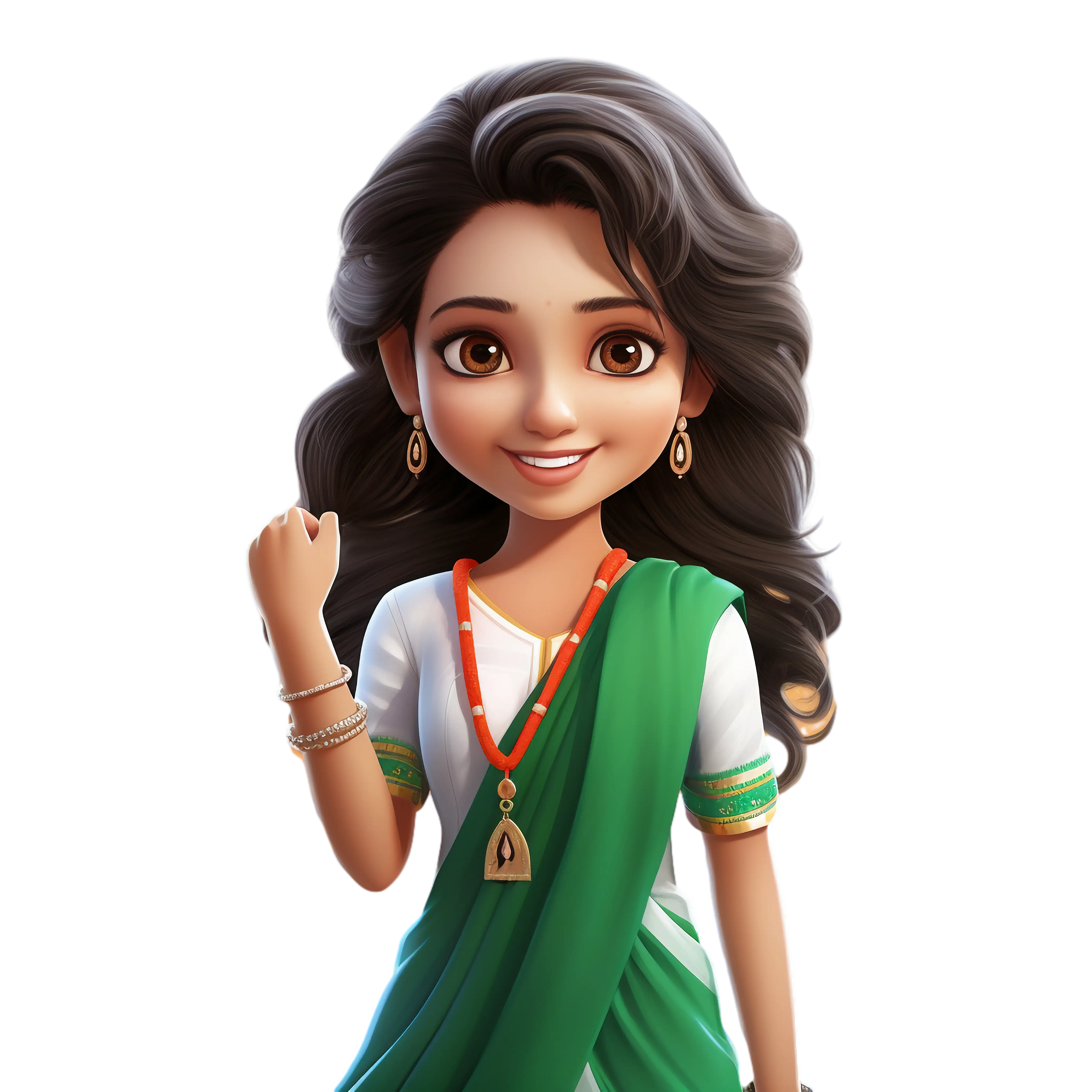 Cheerful Animated Girl in Traditional Dress