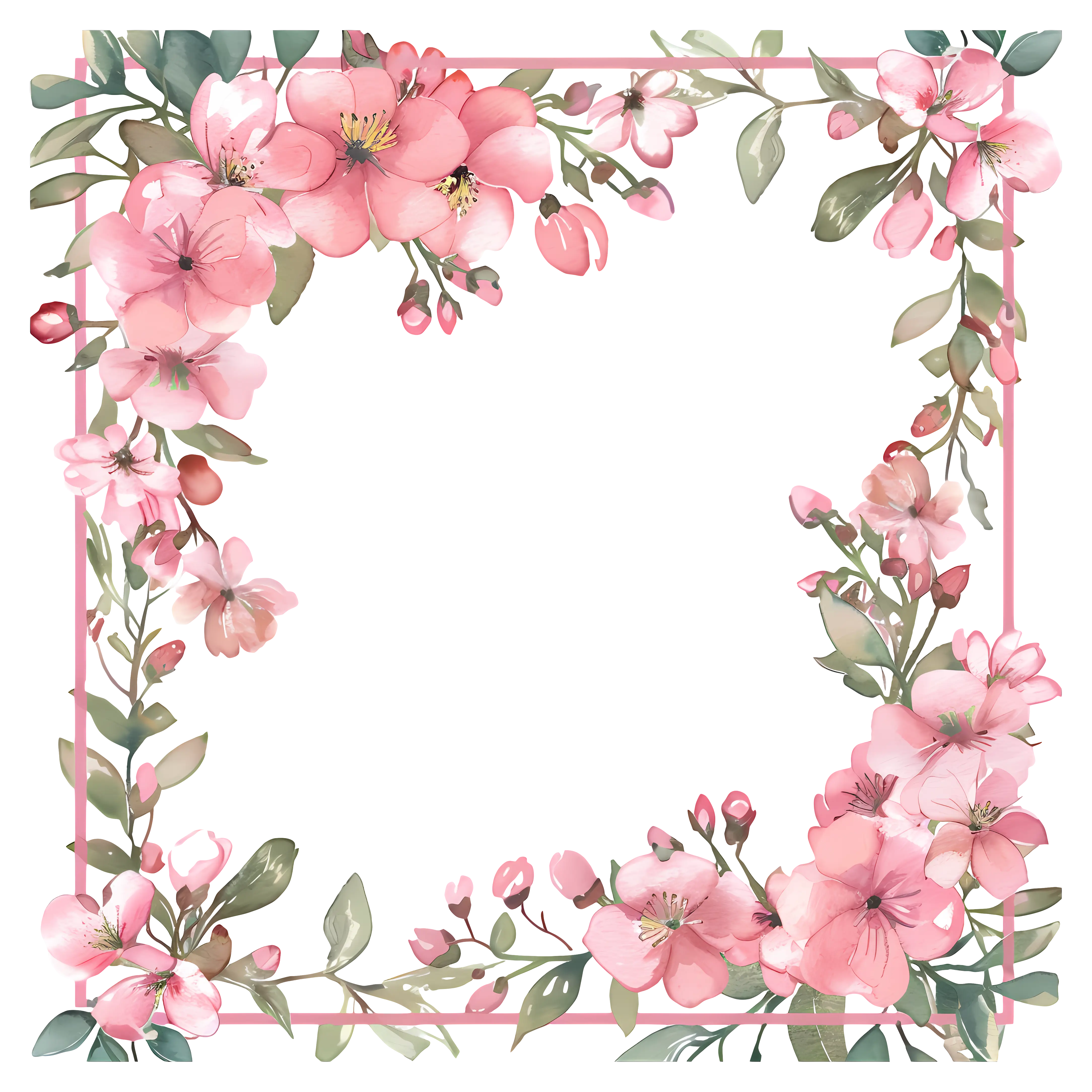 Delicate Pink Floral Border Illustration