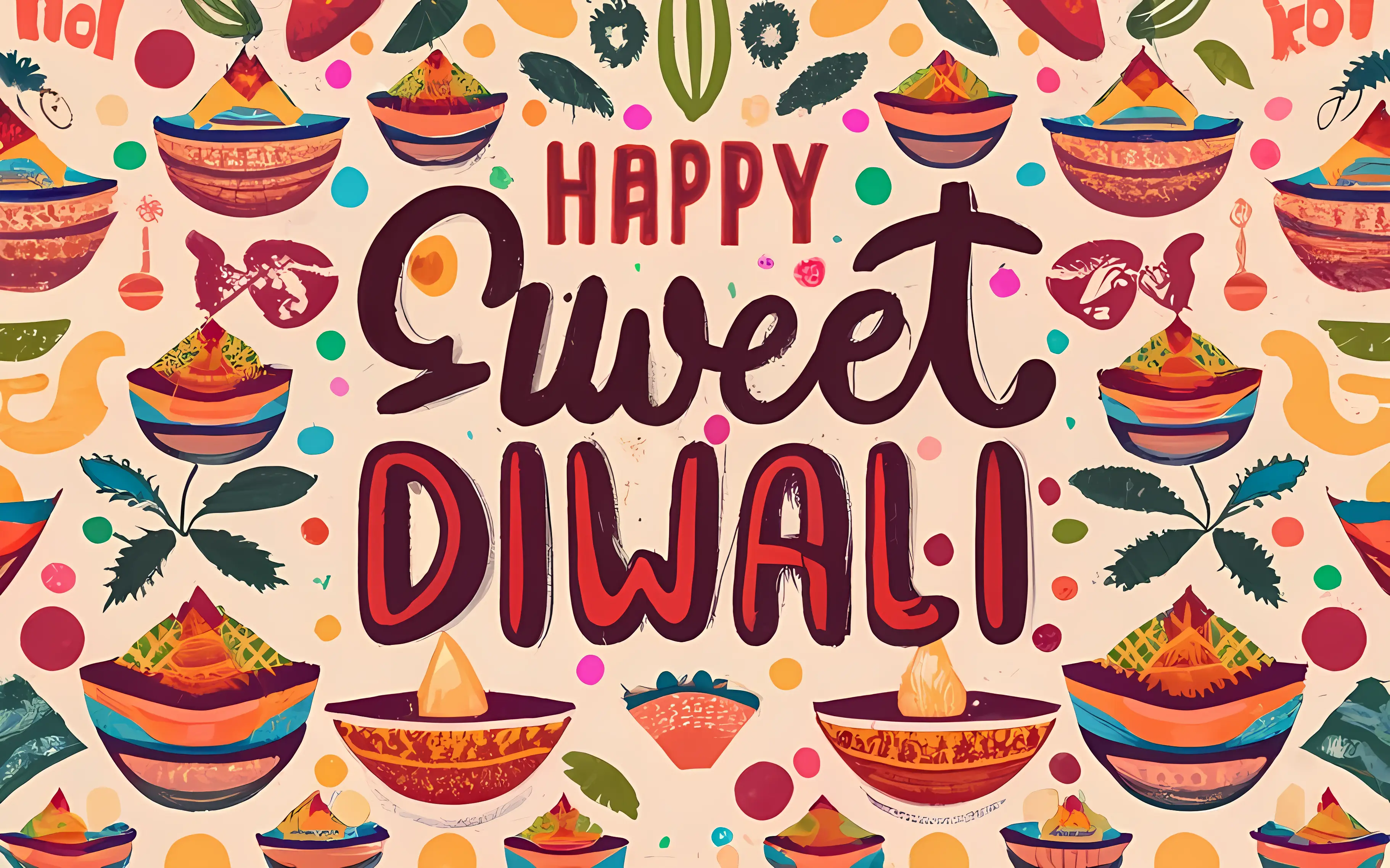 Happy Sweet Diwali with Colorful Bowls