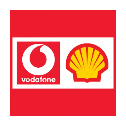 Vodafone and Shell Logos on Red Background