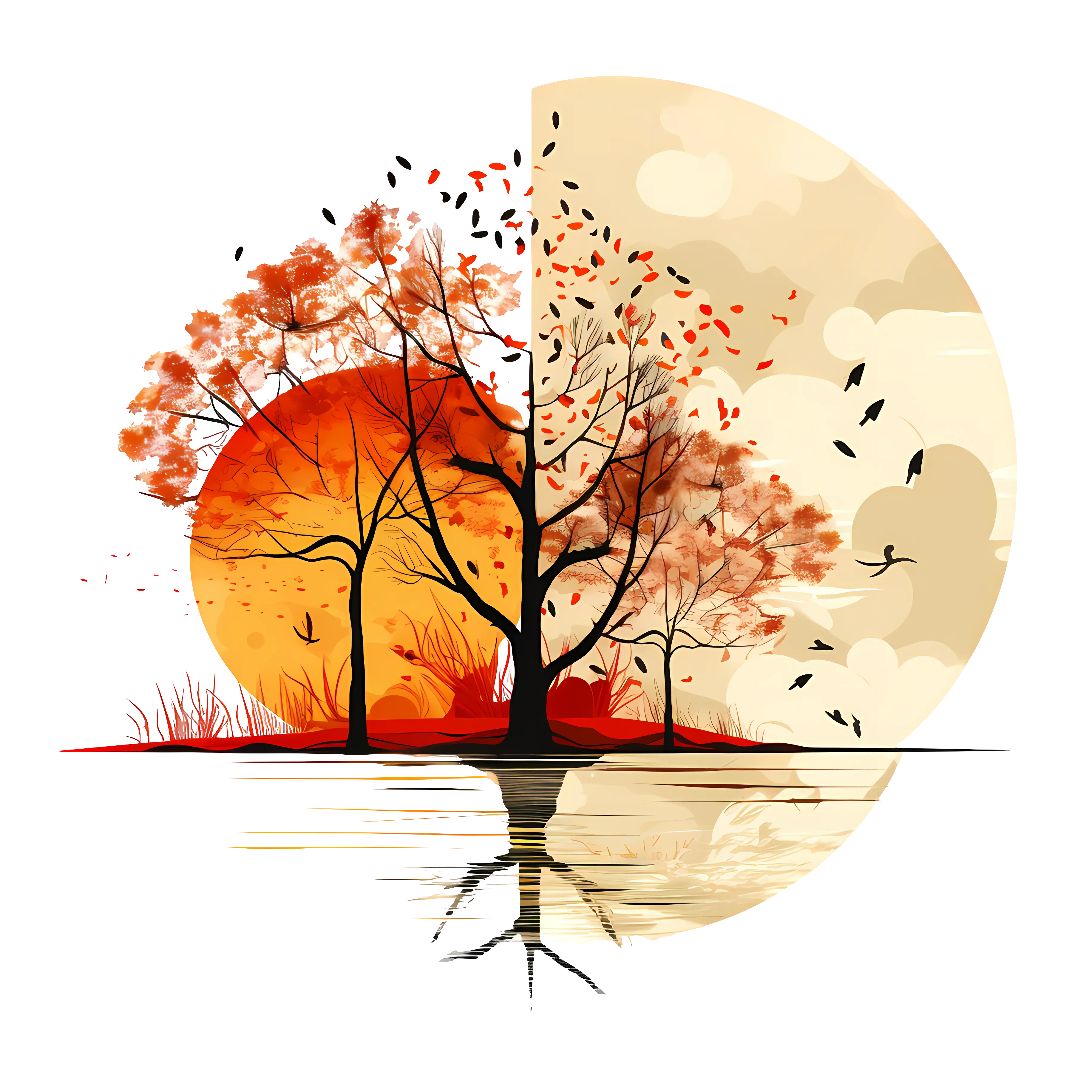 Autumn and Spring Split Scene Artwork