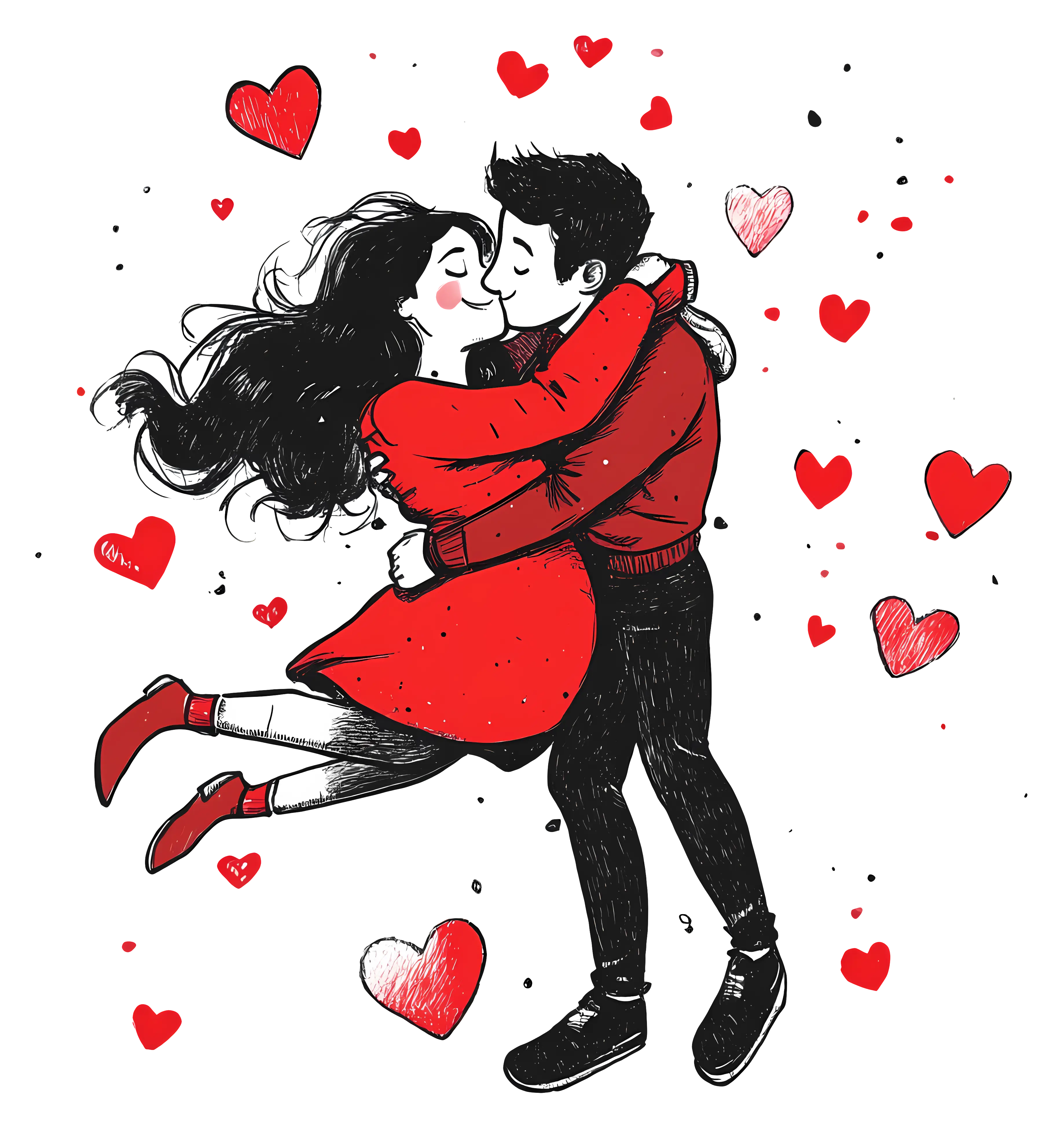 Romantic Couple with Hearts