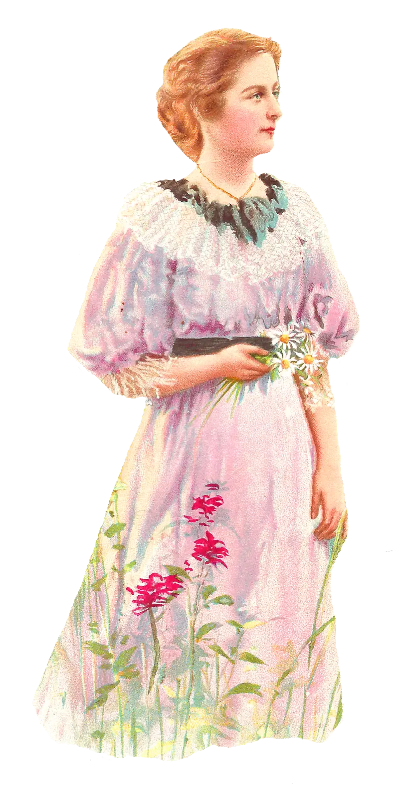 Woman in Pink Dress with Flowers