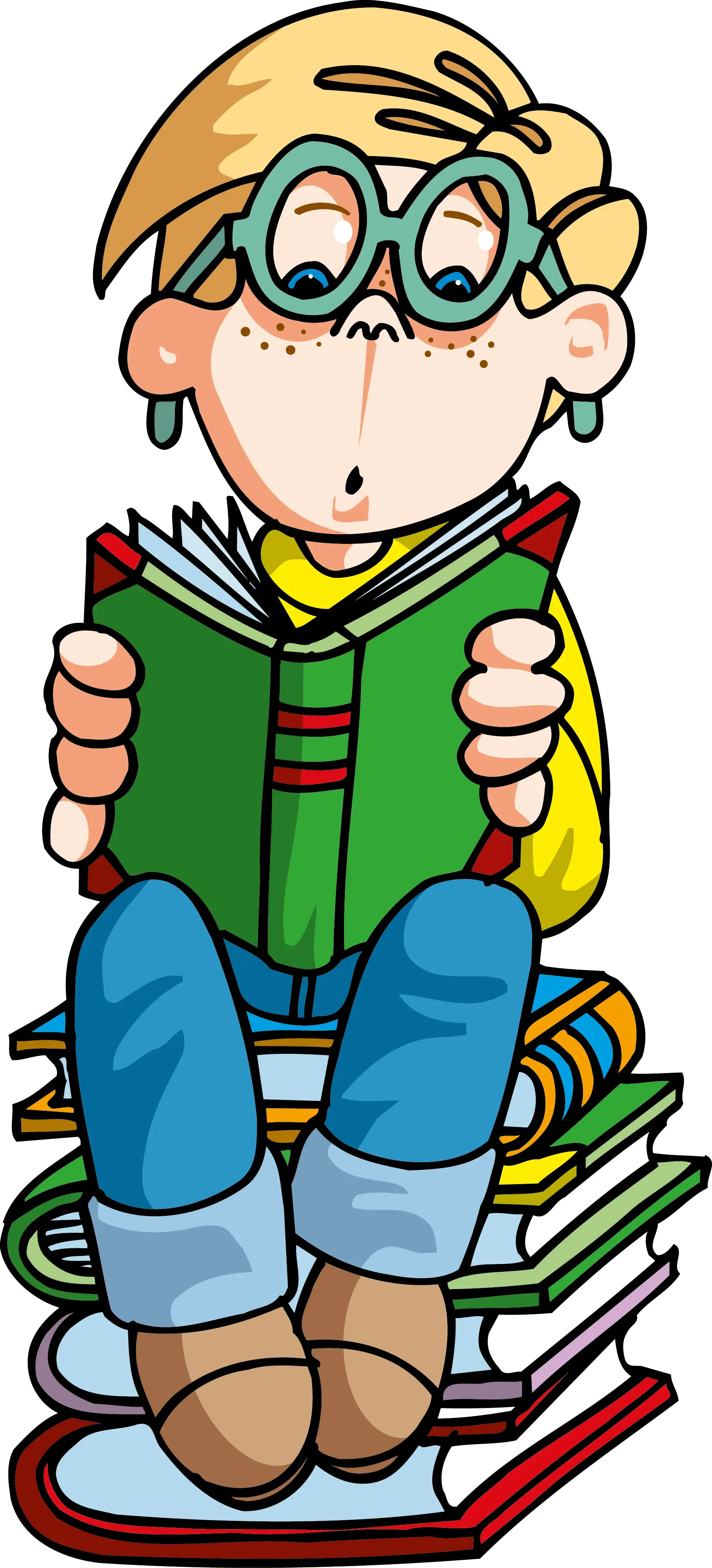 Boy Reading Books Cartoon