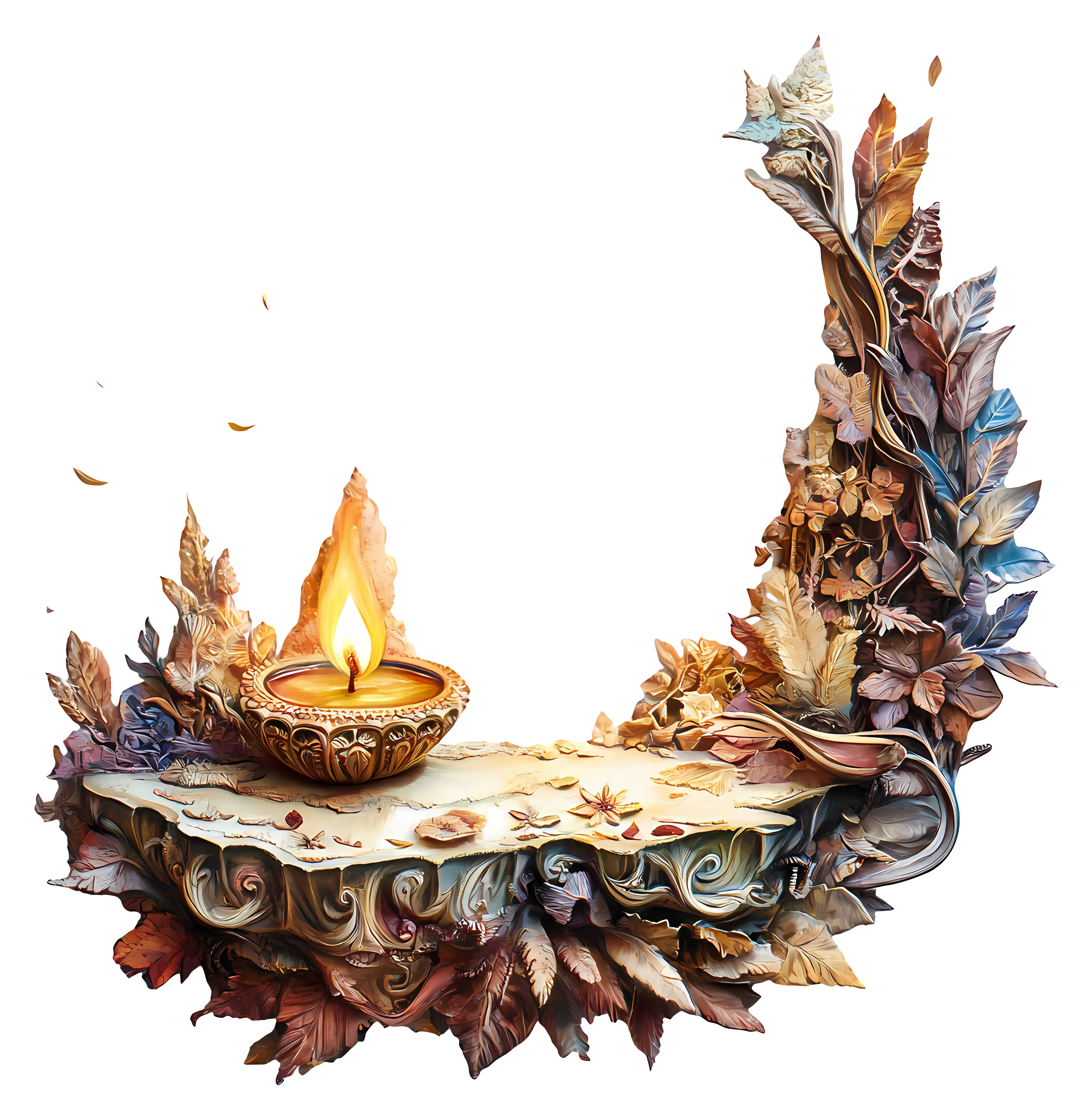 Decorative Candle with Artistic Leaves