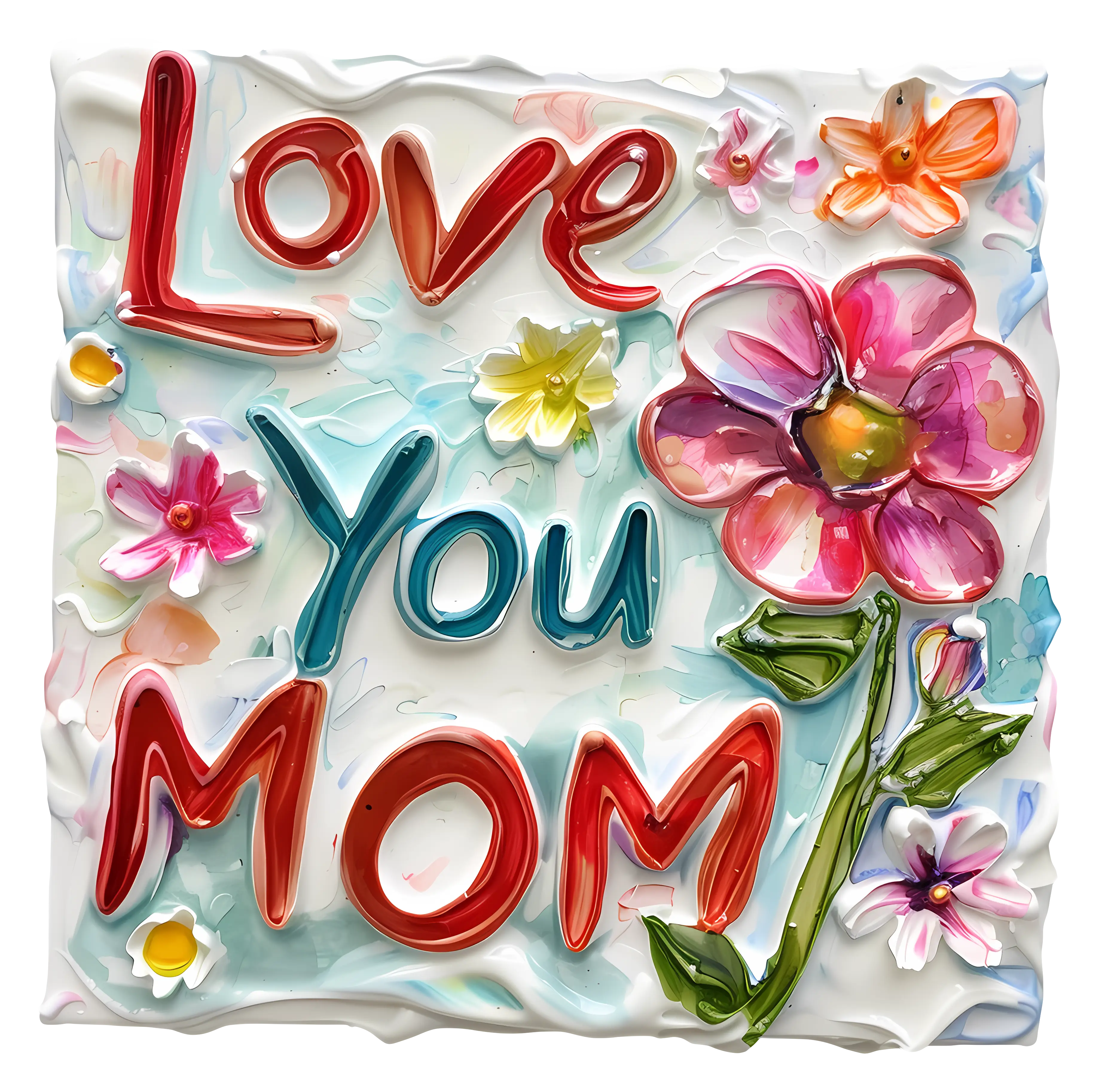 Love You Mom with Colorful Flowers
