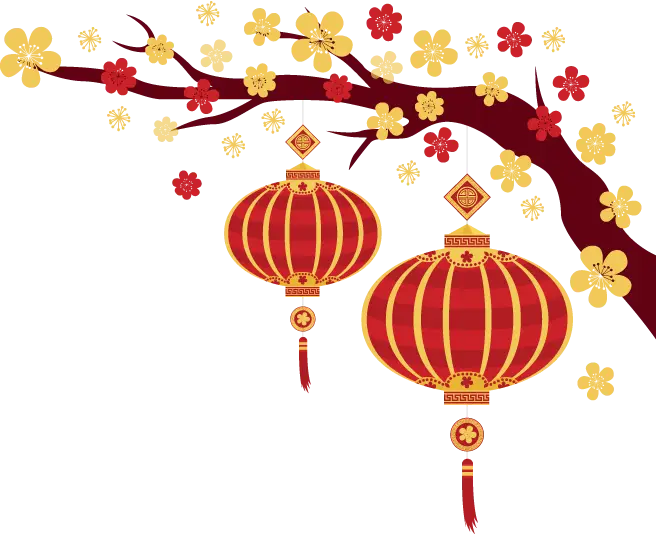 Red Lanterns with Cherry Blossom Decoration
