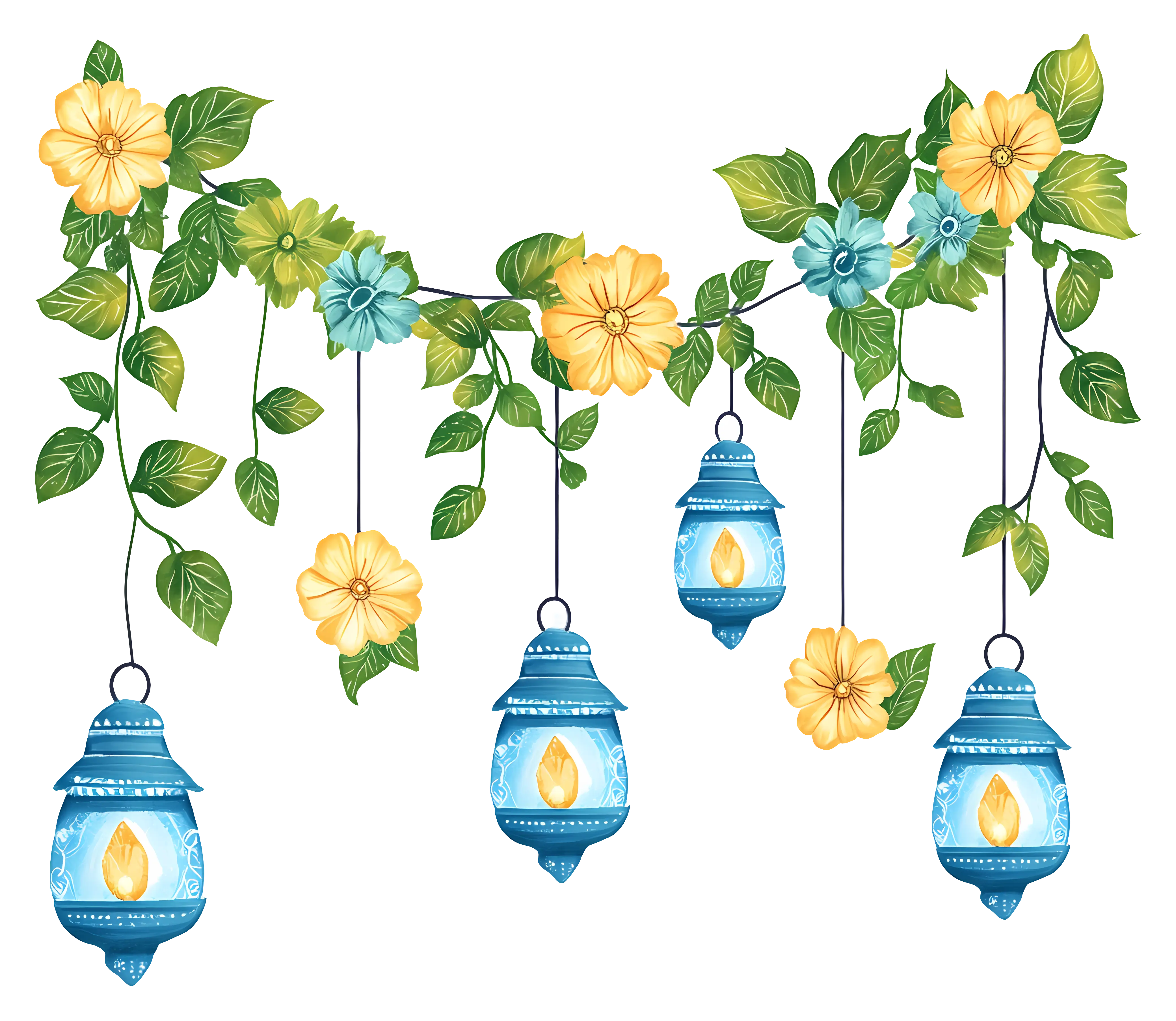 Hanging Decorative Lanterns with Flowers
