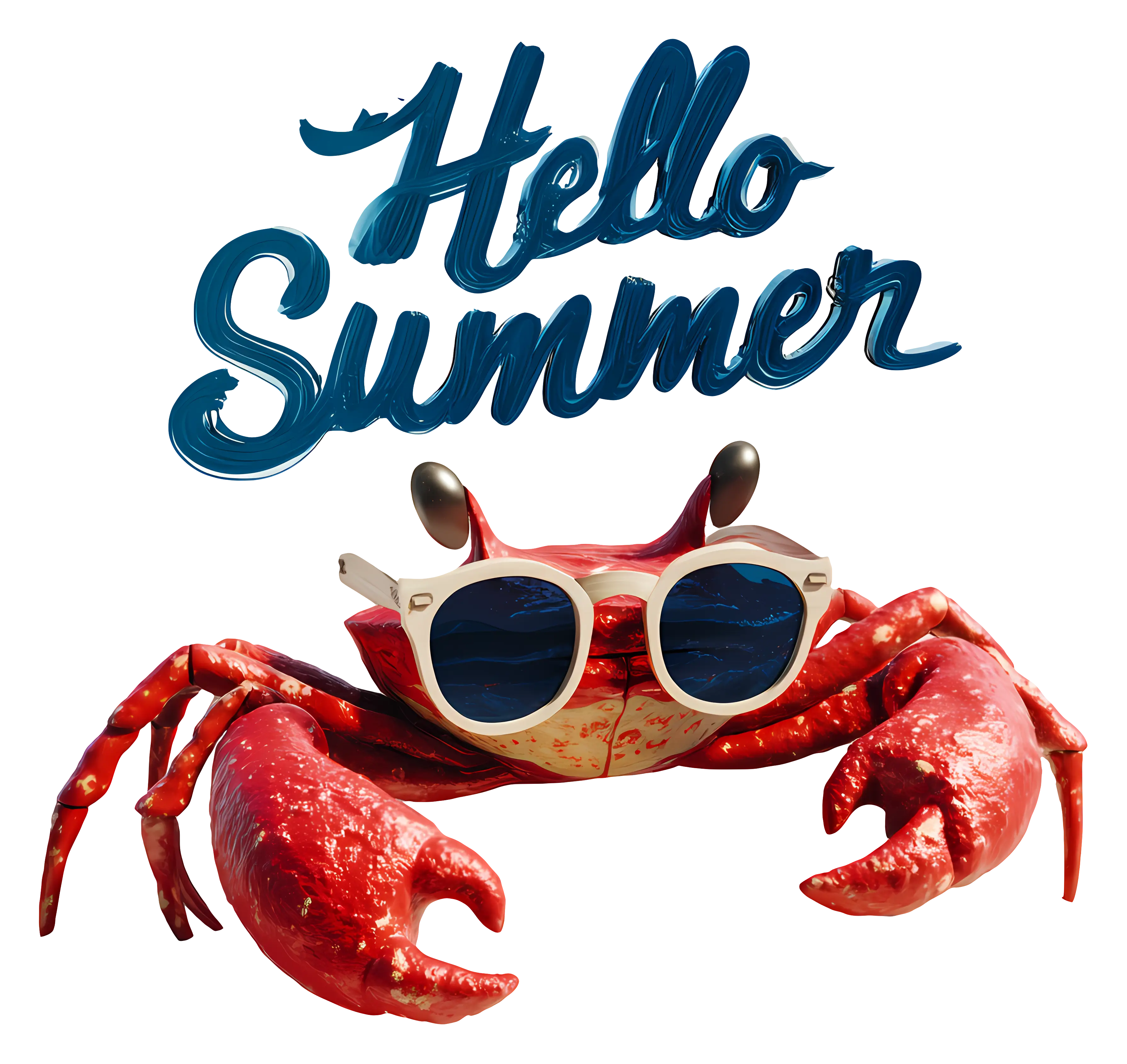 Crab with Sunglasses Saying Hello Summer