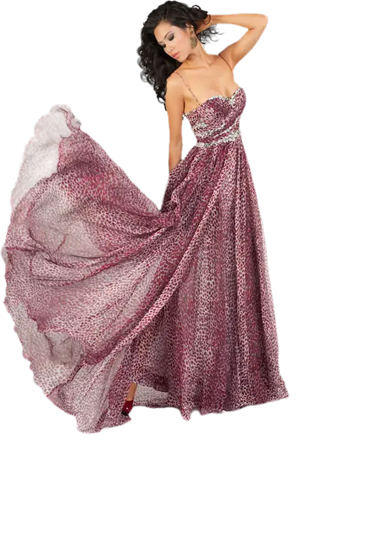 Elegant Woman in Flowing Red Gown