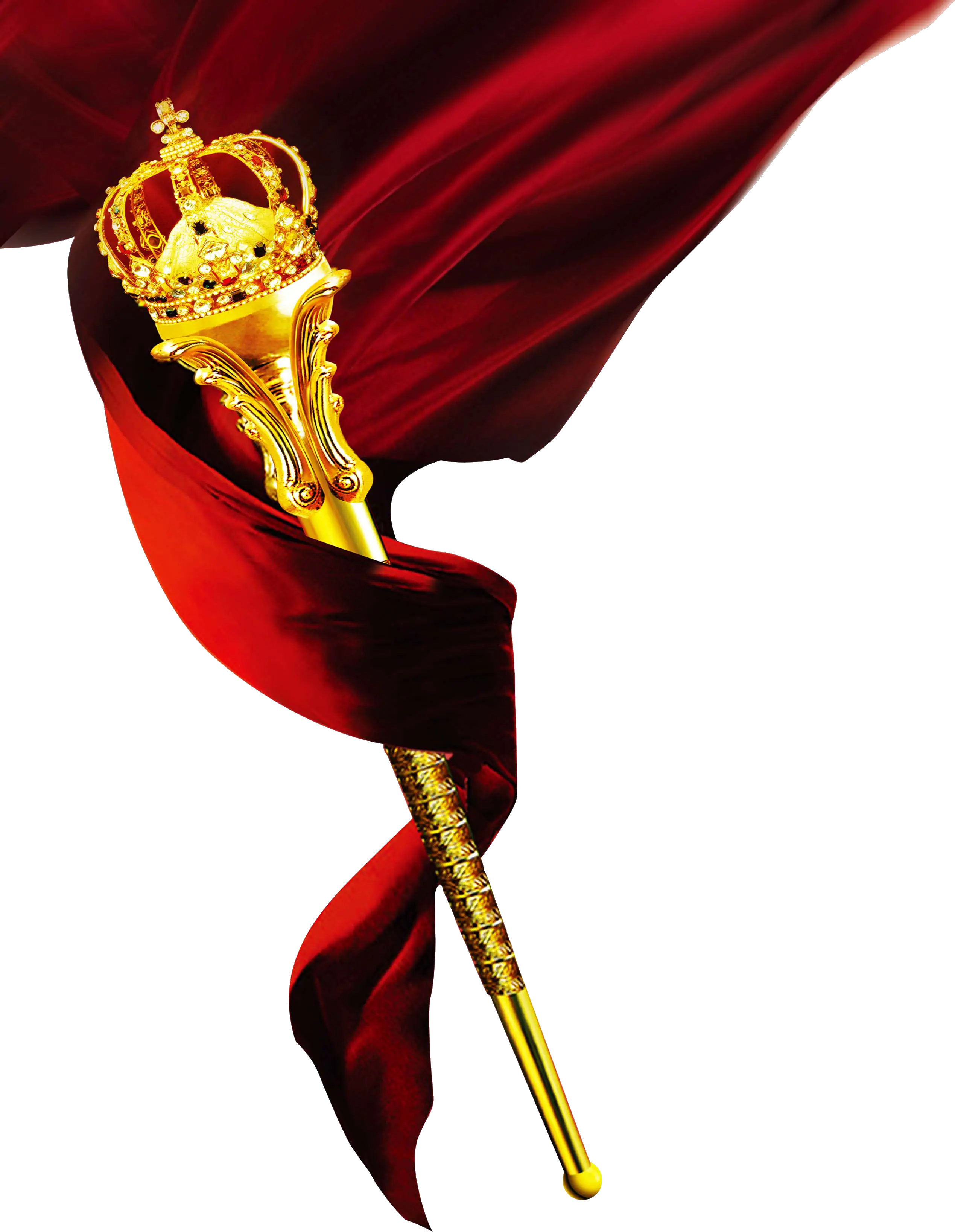 Golden Scepter with Crown and Red Drape