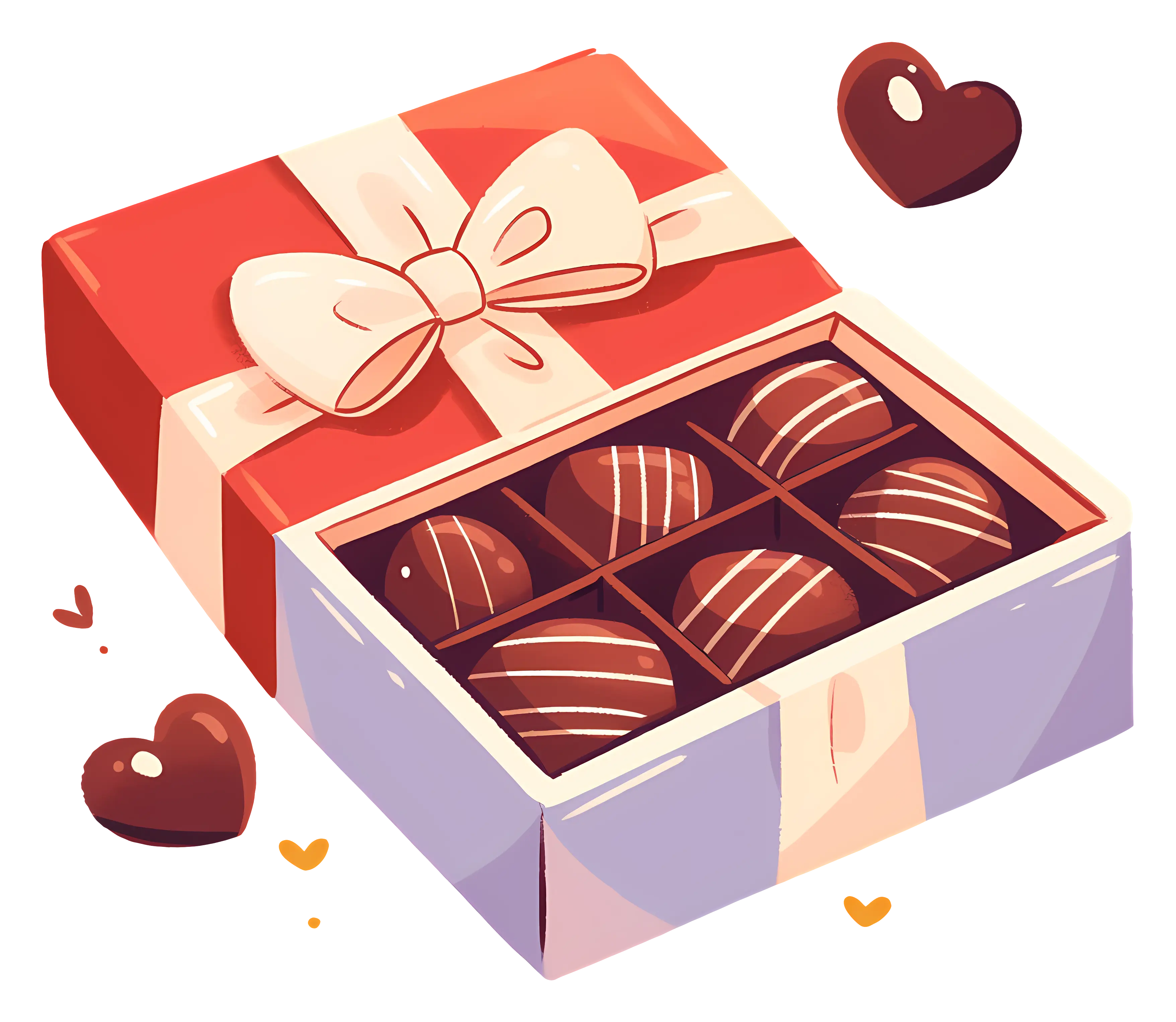Chocolate Gift Box with Ribbon and Decorative Hearts