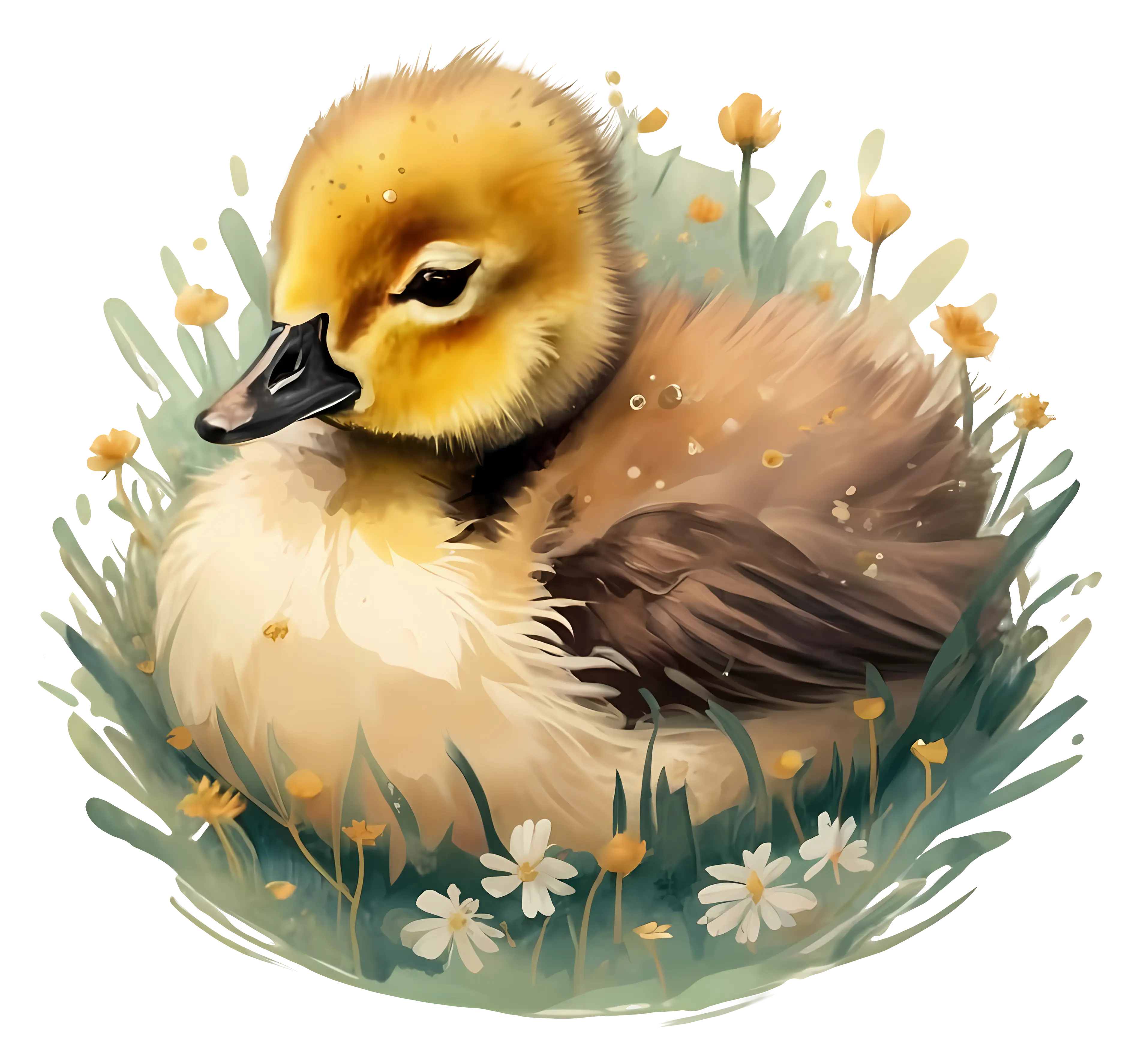 Adorable Duckling Resting Among Daisies