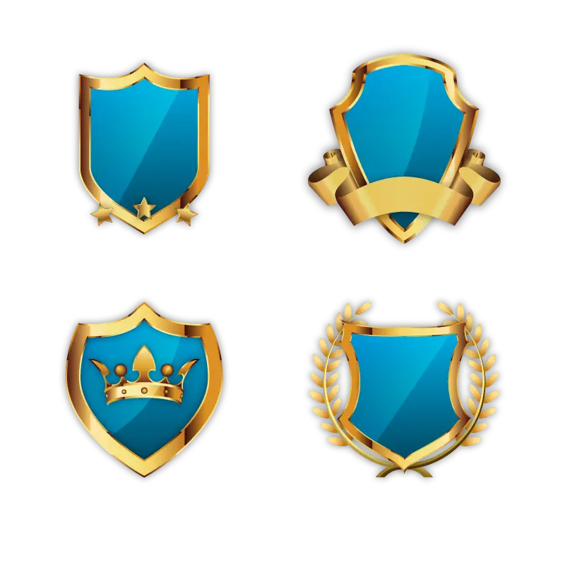 Set of Blue Shields with Gold Trim