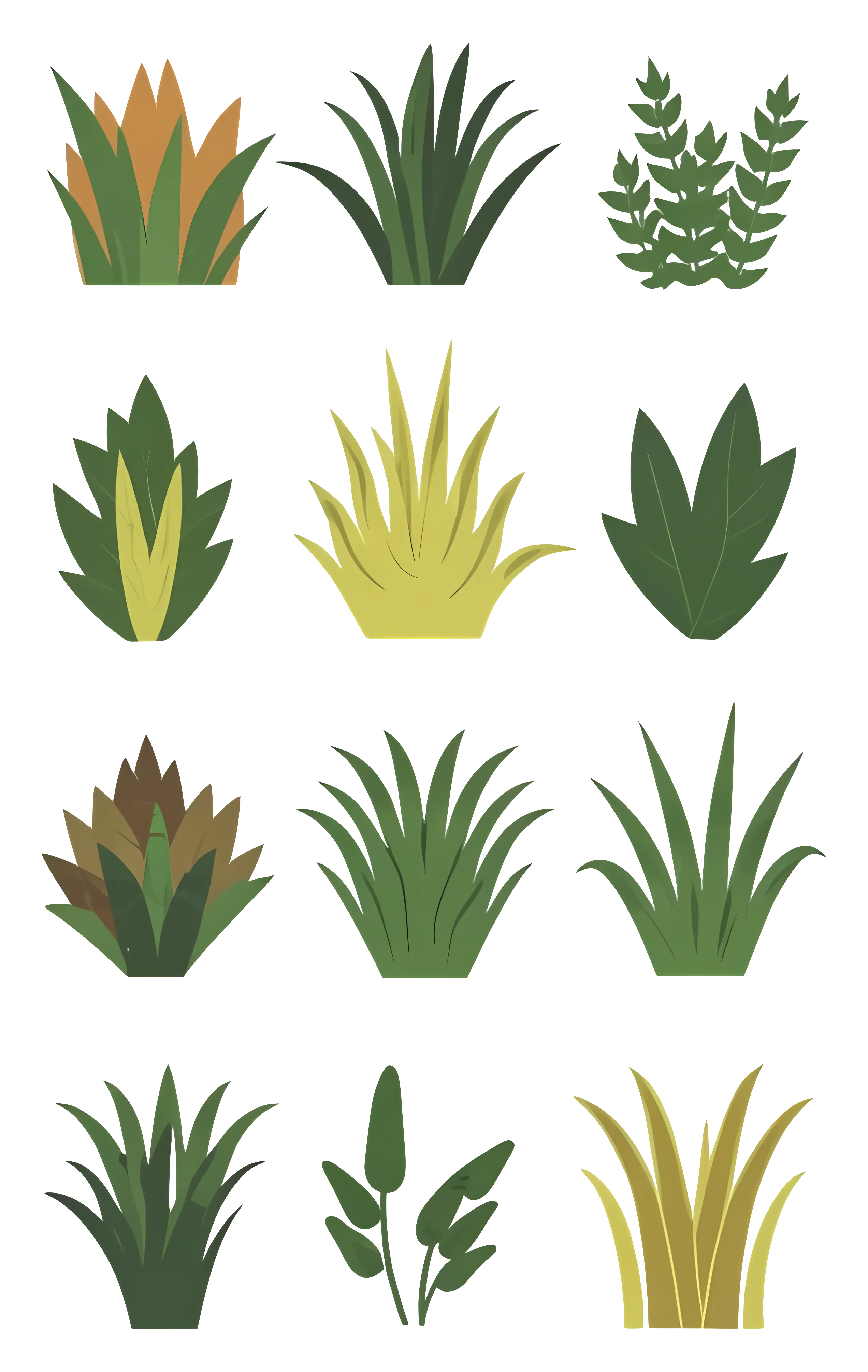 Cartoon Grass Types in Green and Yellow Tones