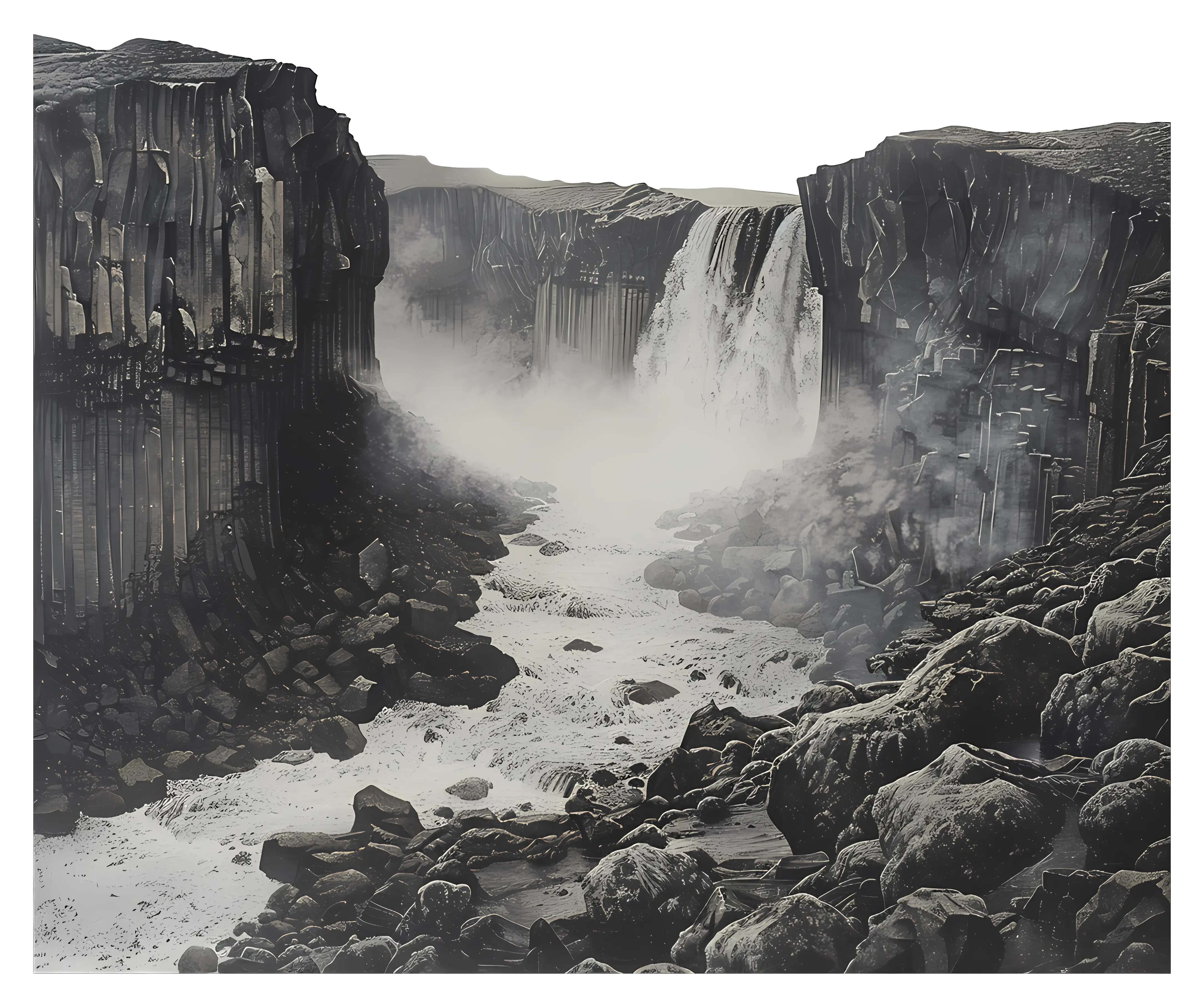 Rocky Waterfall and Flowing River