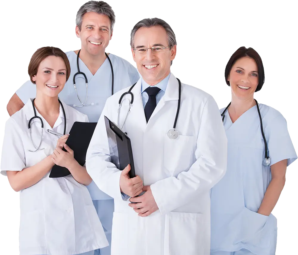 Group of Doctors and Nurses in Professional Uniforms