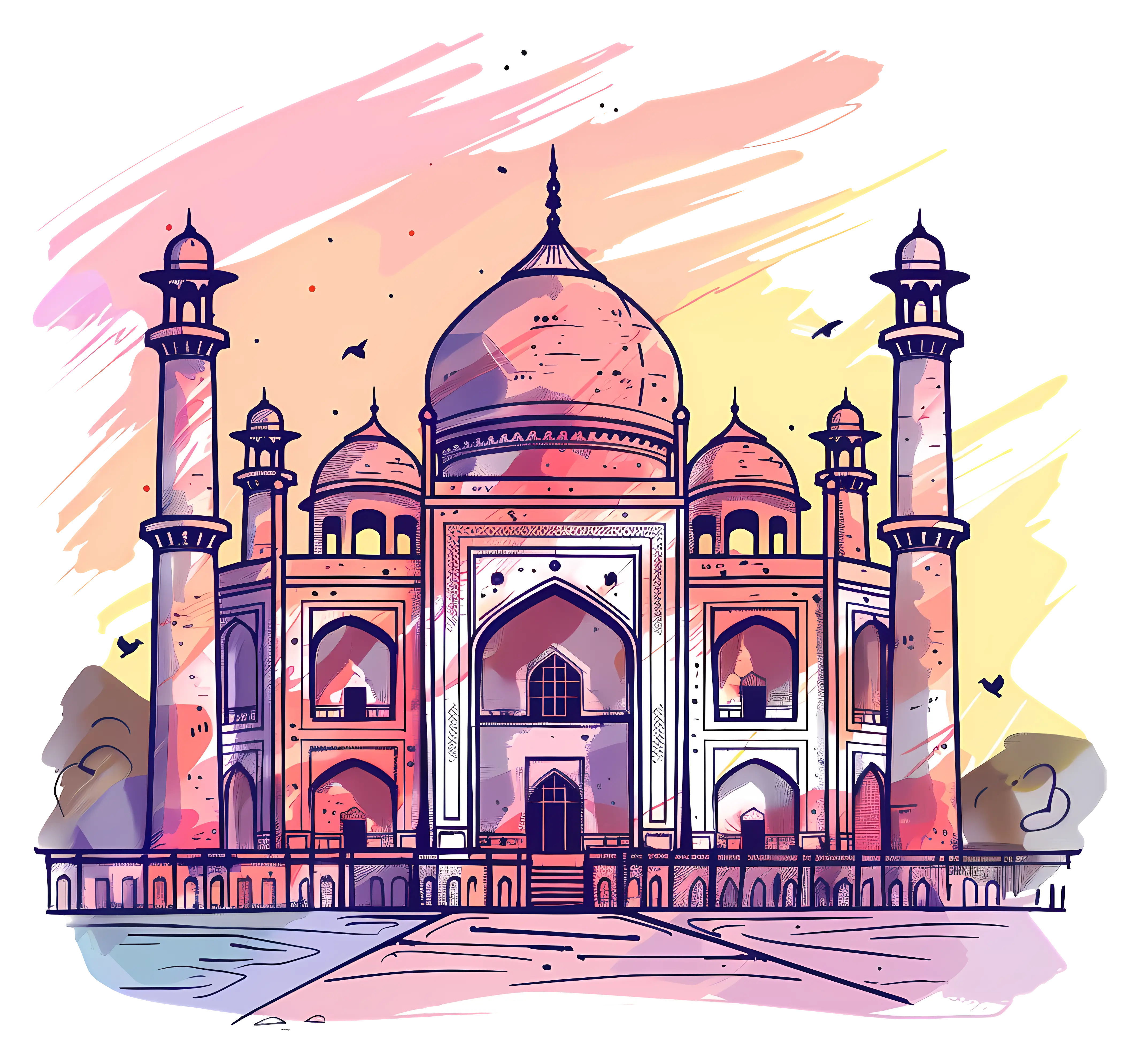 Taj Mahal Sketched in Pastel Colors