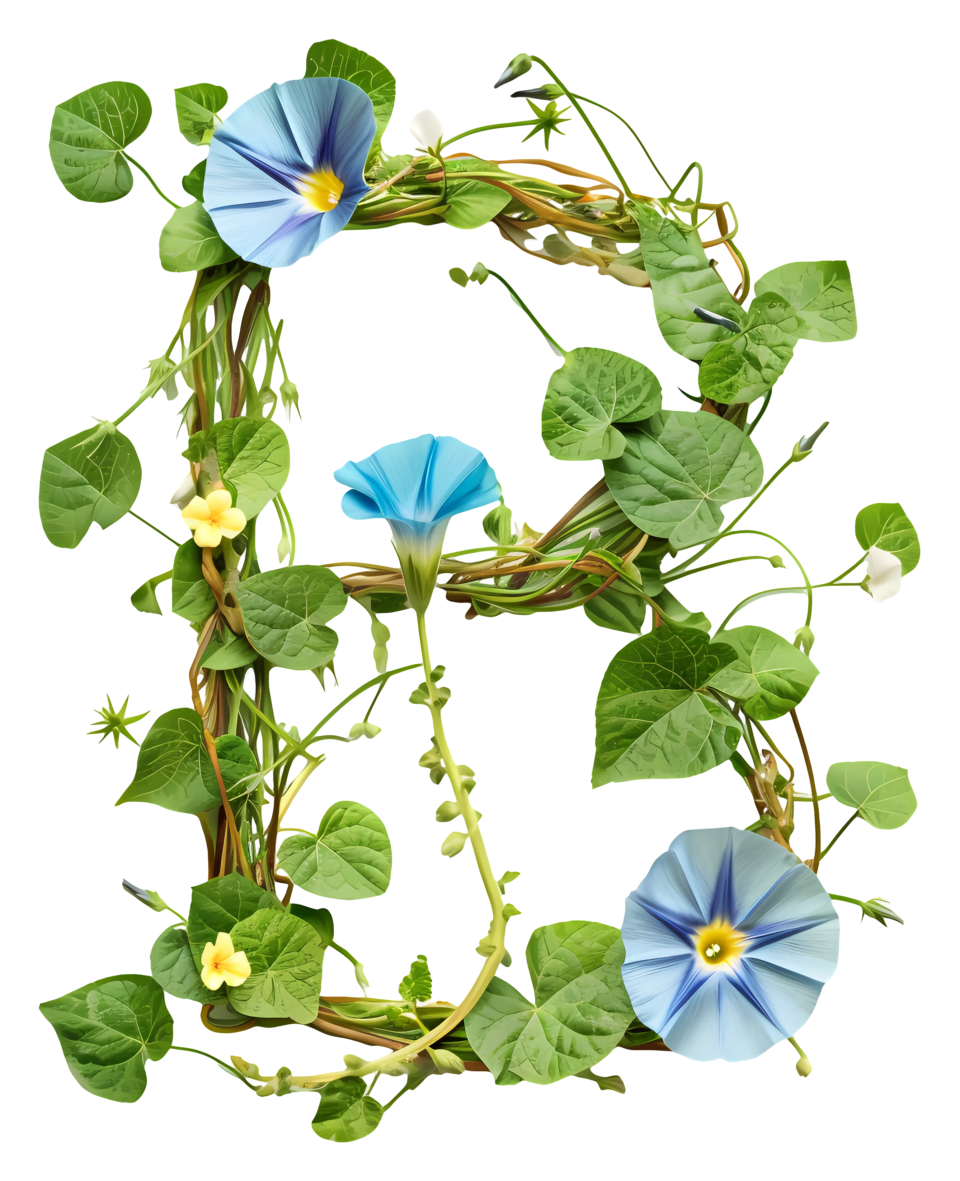 Floral Letter B with Green Vines and Flowers
