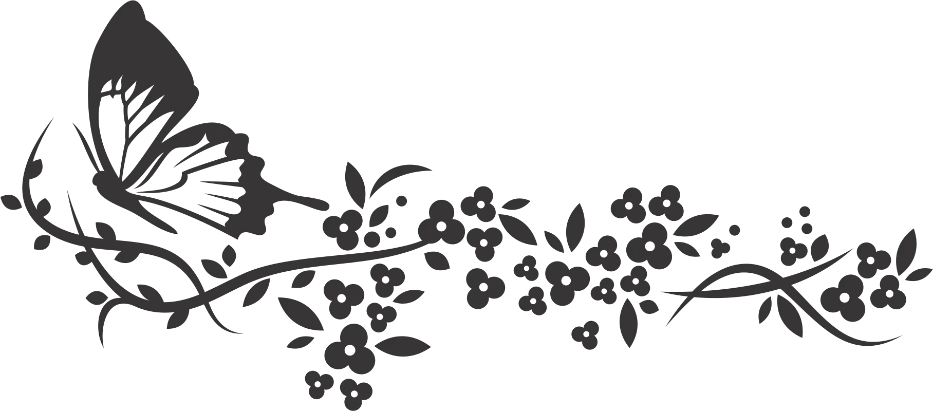 Butterfly and Flowers Silhouette