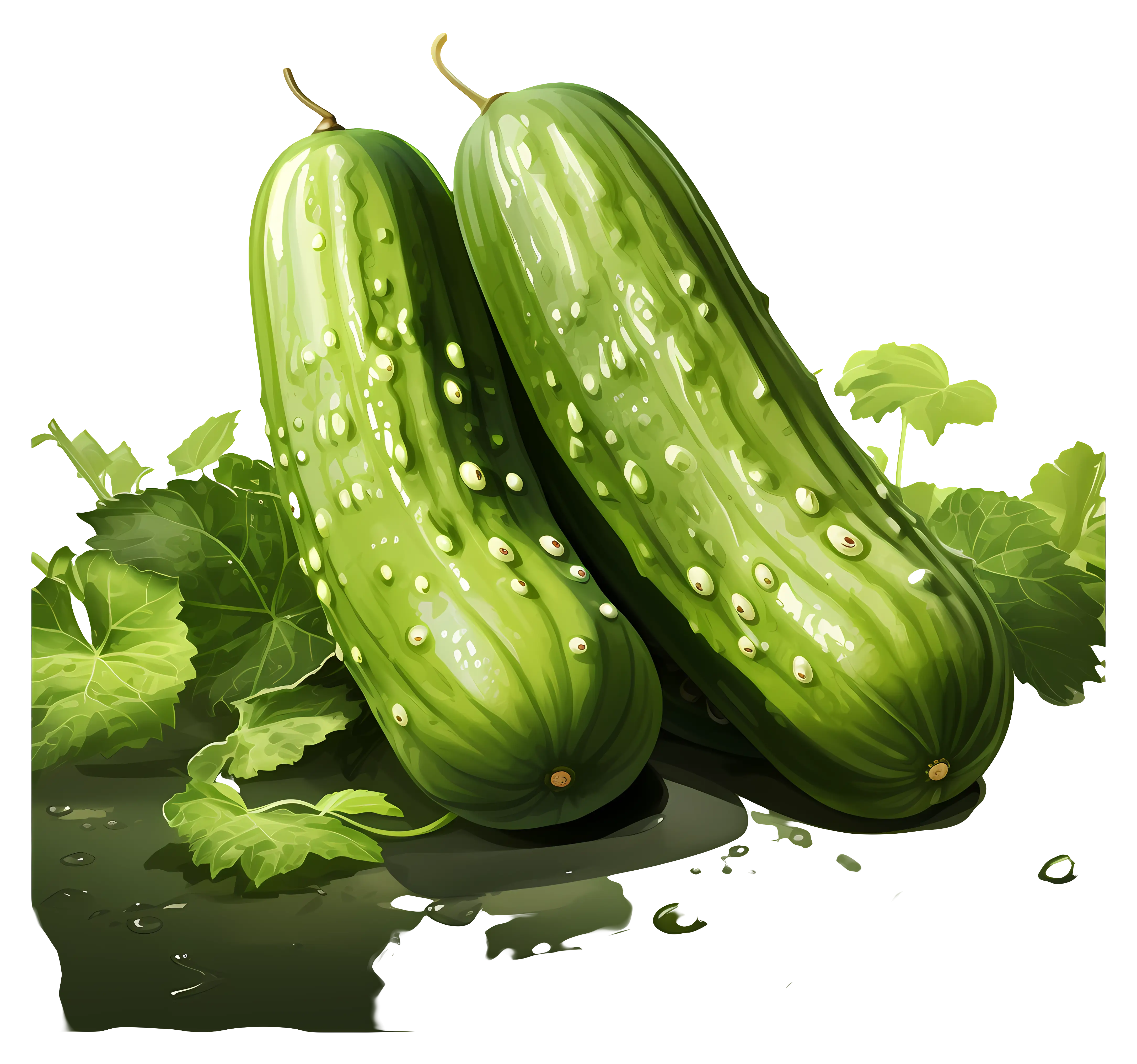 Fresh Cucumbers with Green Leaves