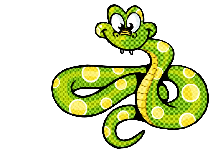 Green Cartoon Snake with Polka Dot Pattern