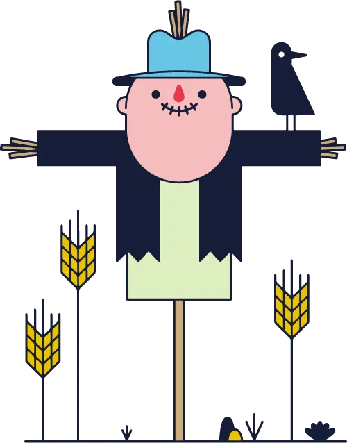Cartoon Scarecrow in Field