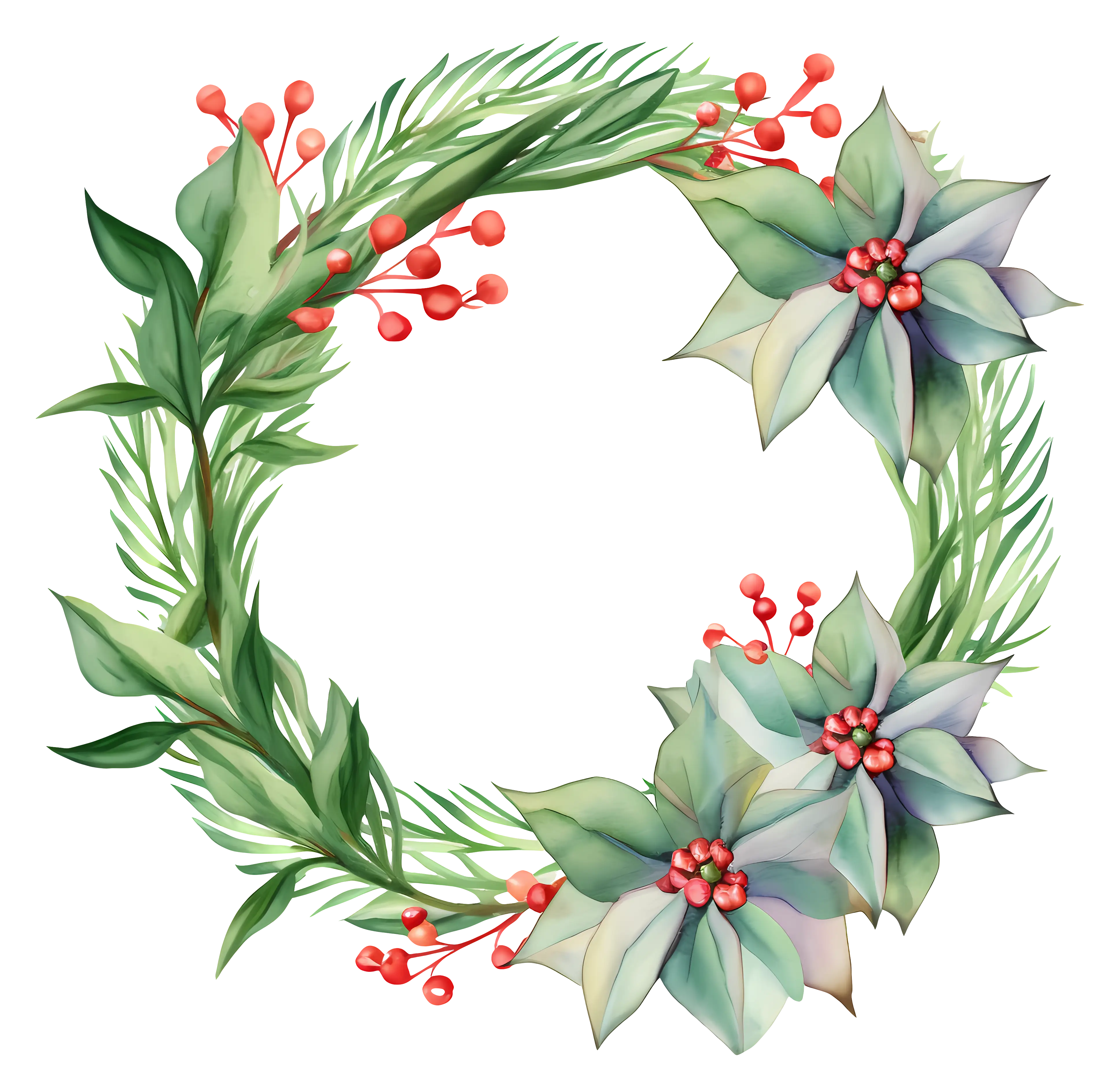 Holiday Wreath with Greenery and Poinsettias
