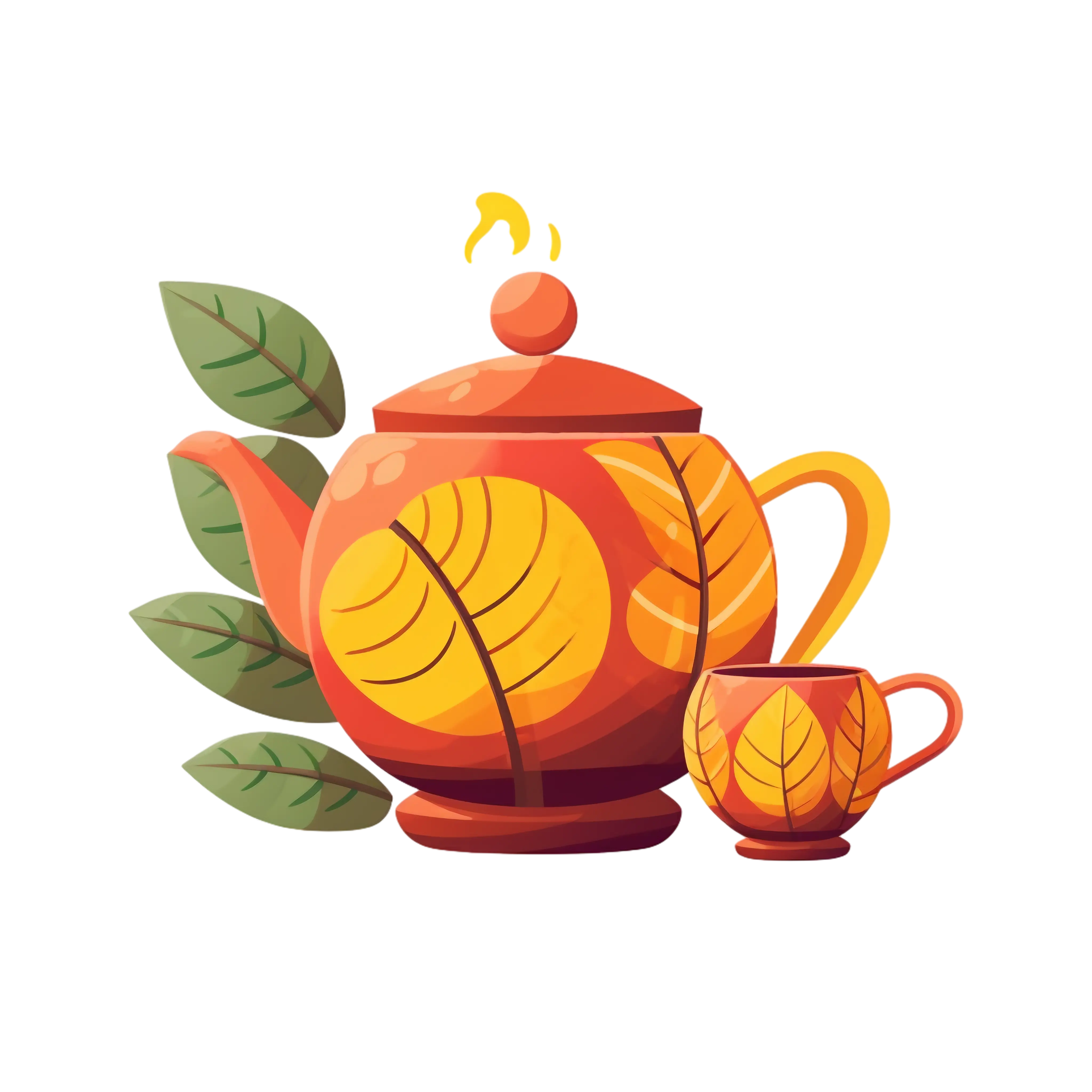 Leaf-Adorned Teapot and Cup Set