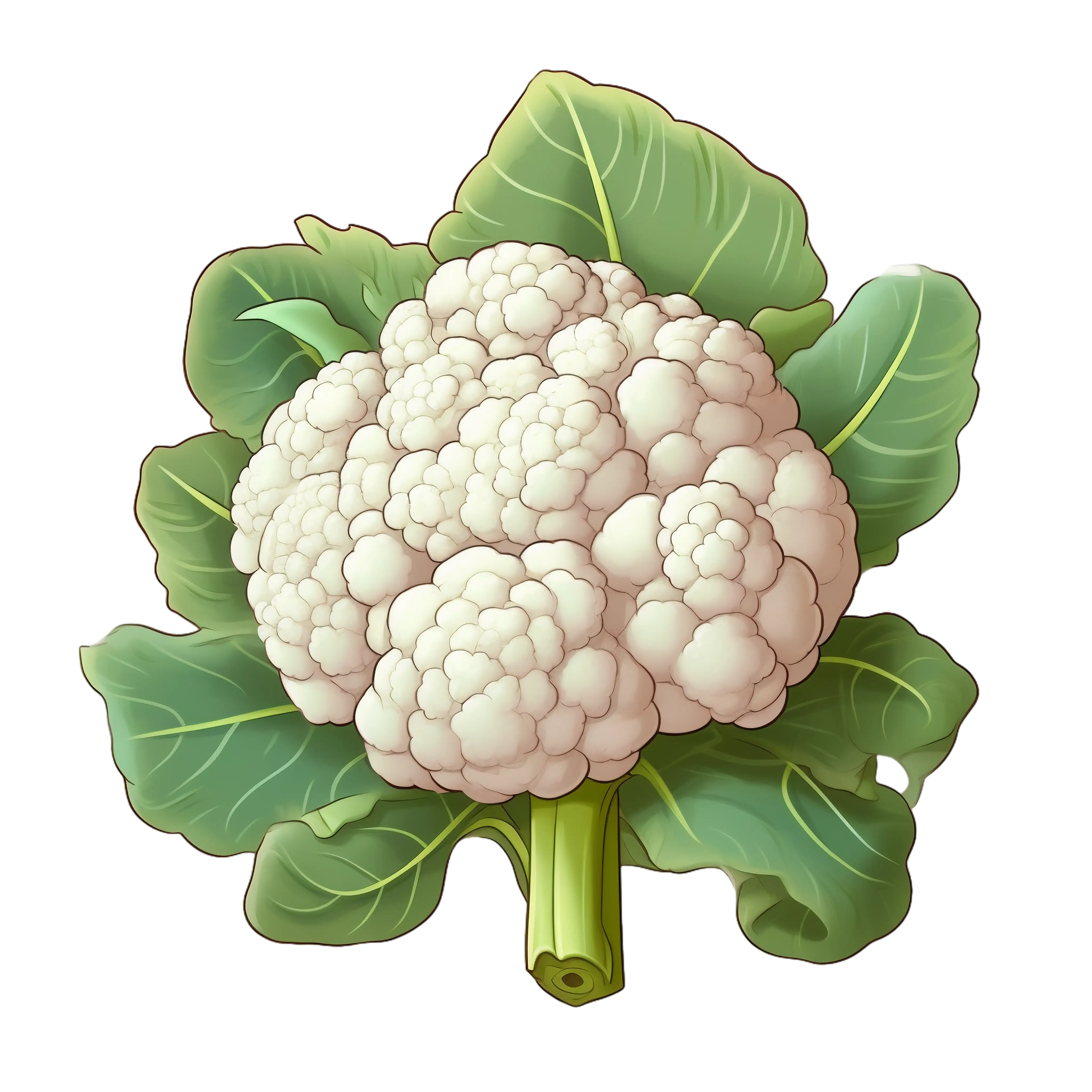 Cauliflower Illustration with Green Leaves