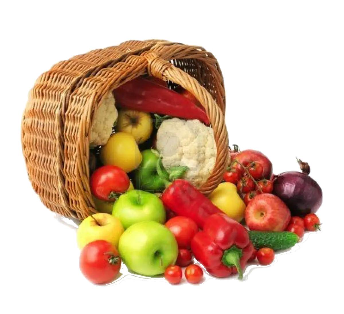 Basket Overflowing with Fresh Vegetables and Fruits